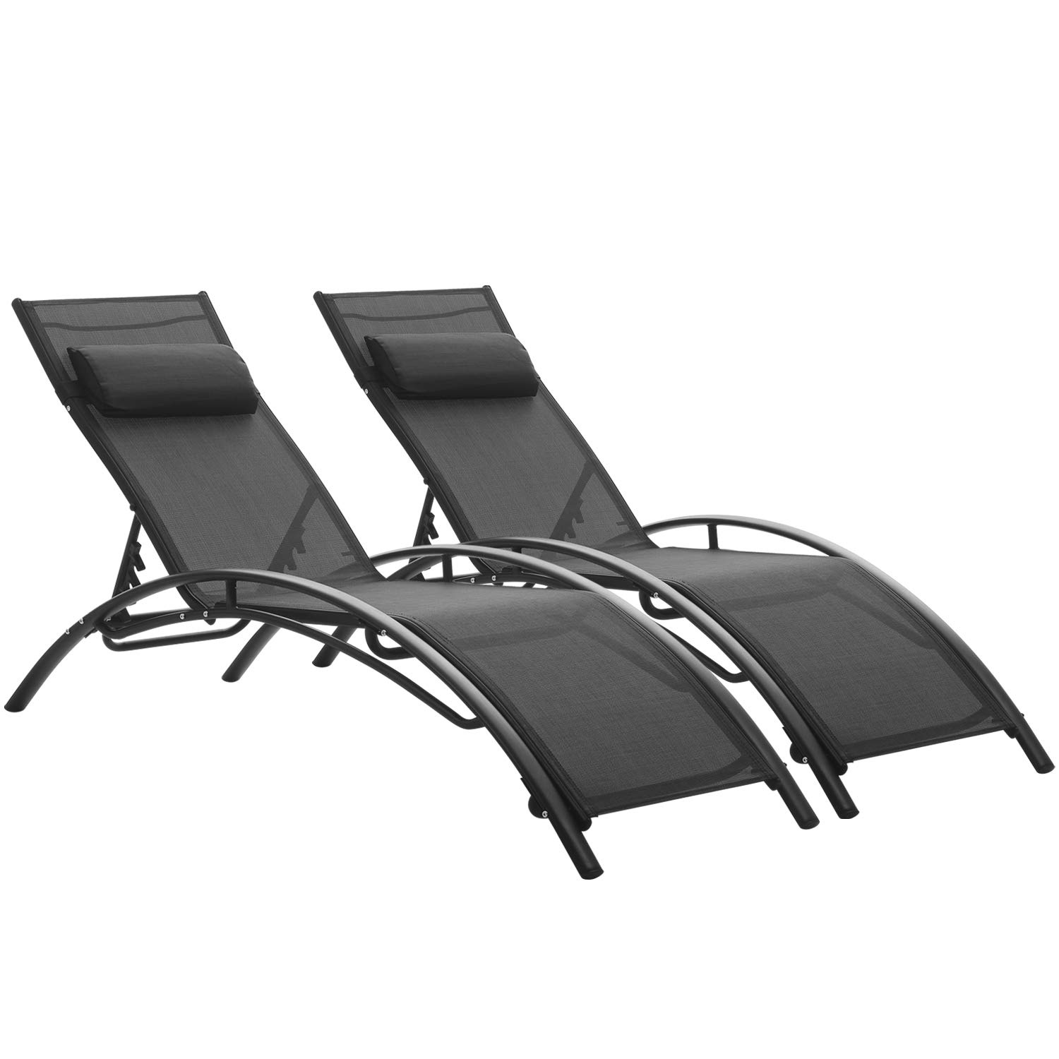 2 Pack Outdoor Patio Chaise Lounge Chairs - Adjustable Reclining Pool Beach Chairs with Headrest for Backyard, Garden, Deck & Vacation Use