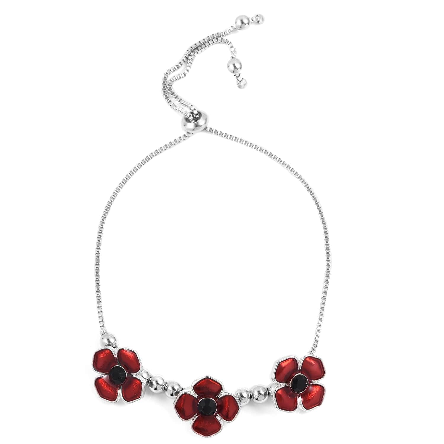 SHOP LC Black Crystal Resin Beads Silvertone Bolo Bracelet for Women - Adjustable 6