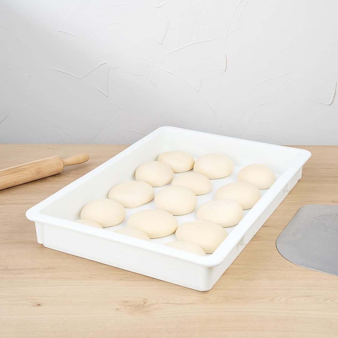 26 x 18 x 3 Inch White Plastic Proofing Box - Stackable Pizza Dough Riser with Lid (Sold Separately), Dishwasher Safe & Durable for Home Bakeries, Restaurants & Commercial Kitchens - Perfect for Bread, Pastry & Pizza Dough Proofing