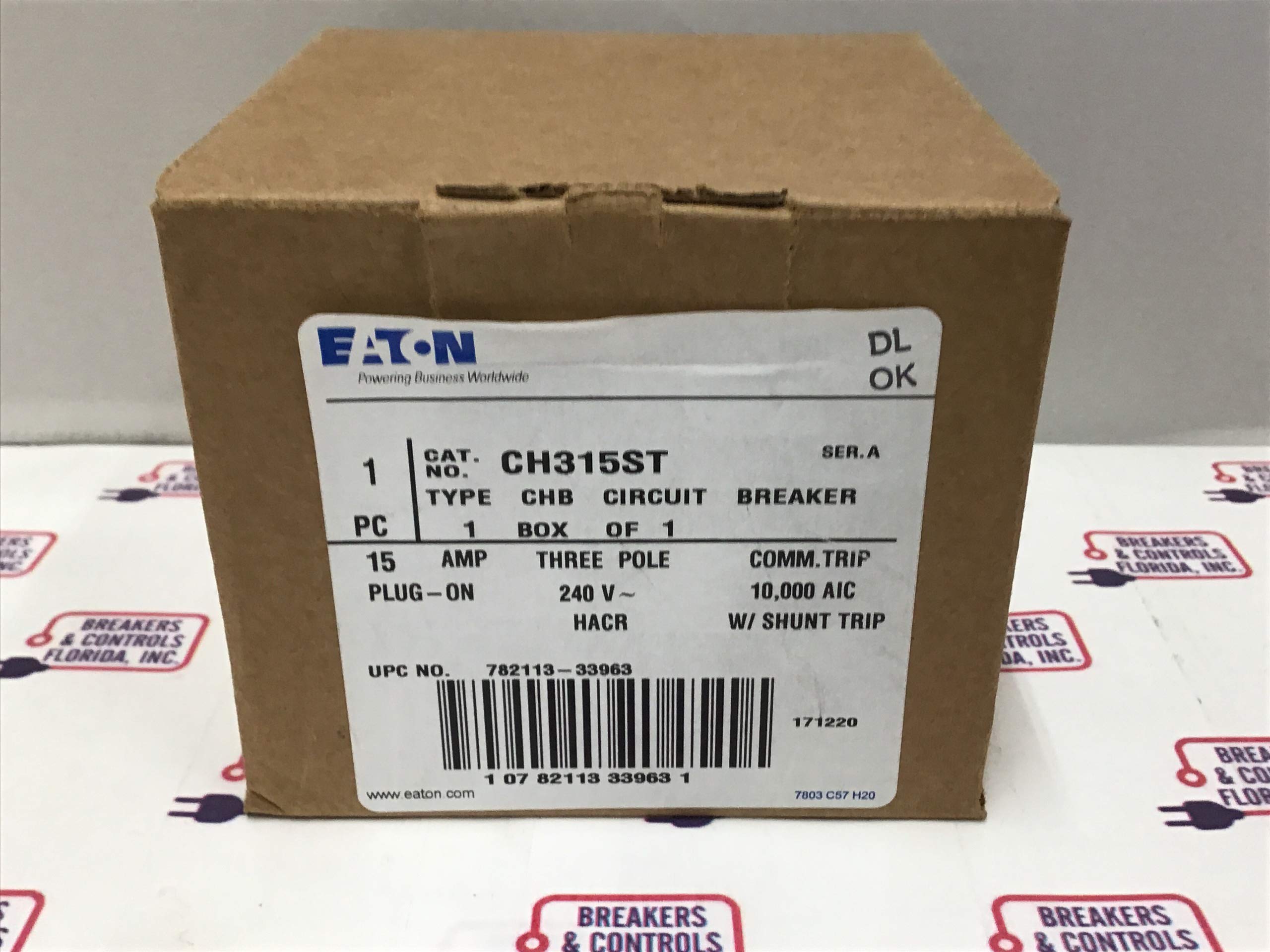 Cutler Hammer CH320ST 3 Pole 20 Amp Circuit Breaker with Shunt Trip - Ideal for Commercial Buildings, Industrial Equipment & Electrical Panels