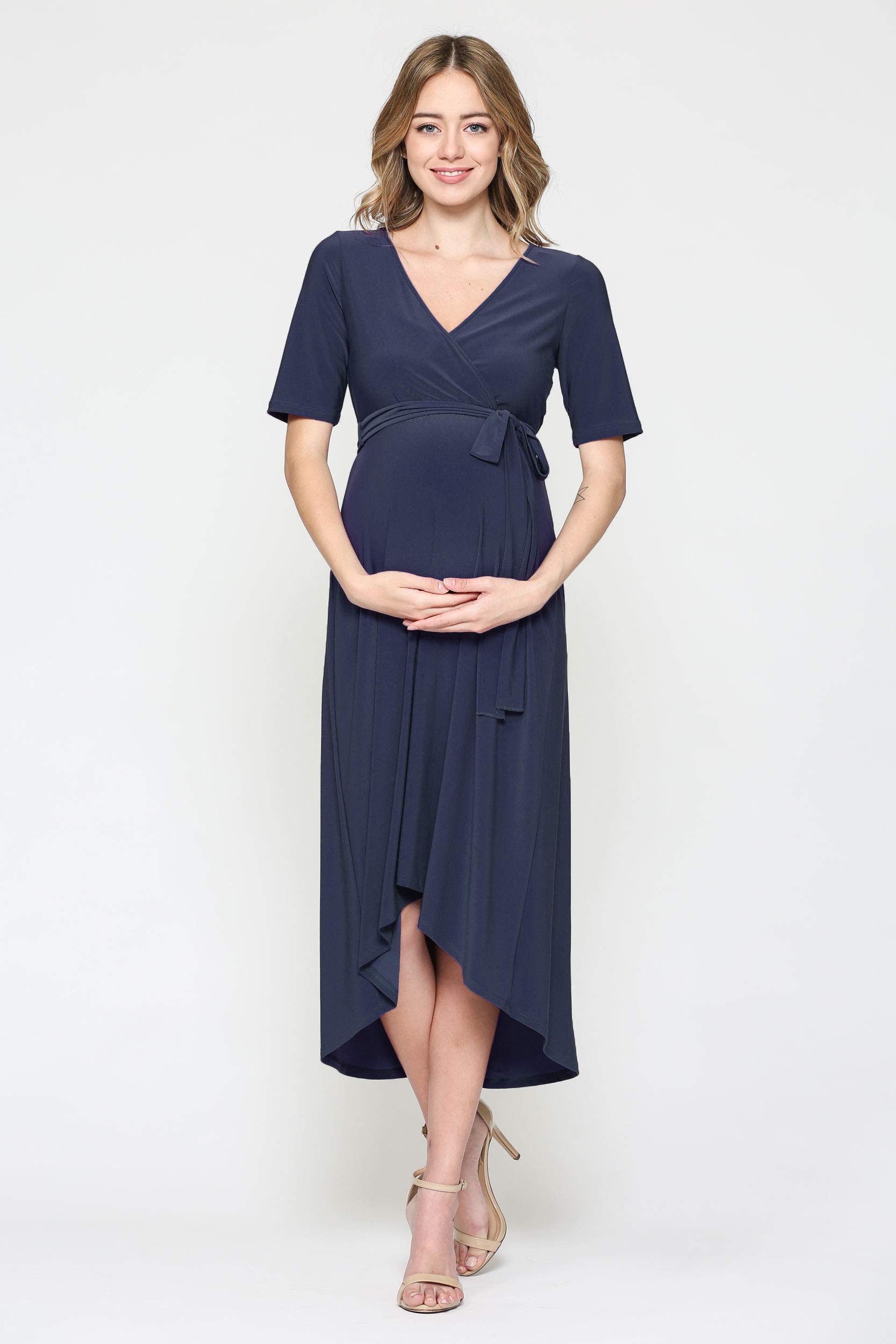 Stylish Women's Maternity Wrap Dress - Mid-Length with Adjustable Waist Belt | Perfect for Pregnancy, Nursing & Special Occasions