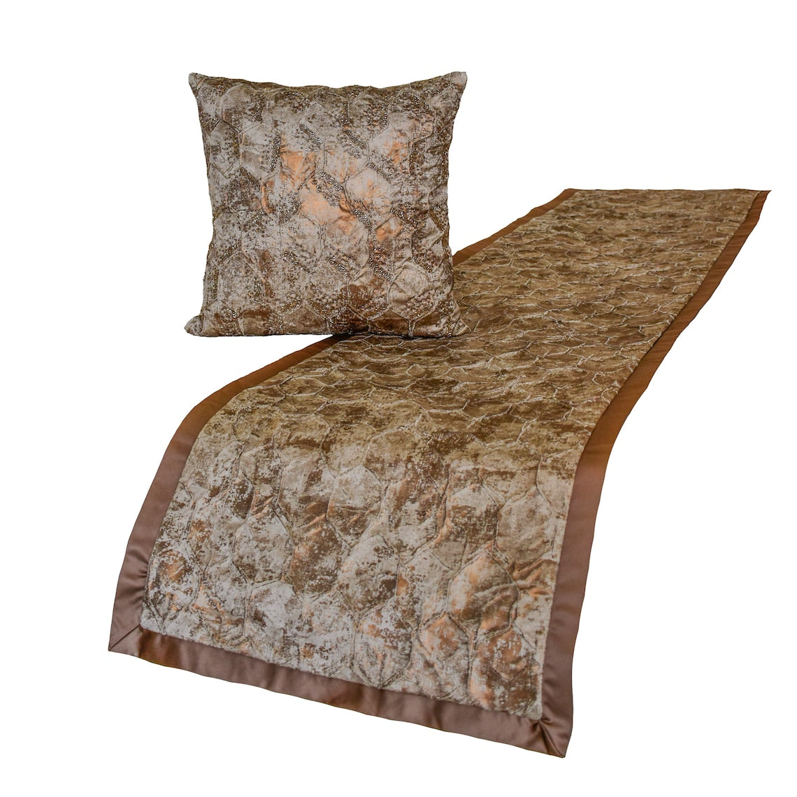 Aranka Jacquard Copper Decorative Bed Runner and Pillow Cover Set - Luxury Bedding Accents for Master Bedroom, Guest Room & Home Decor