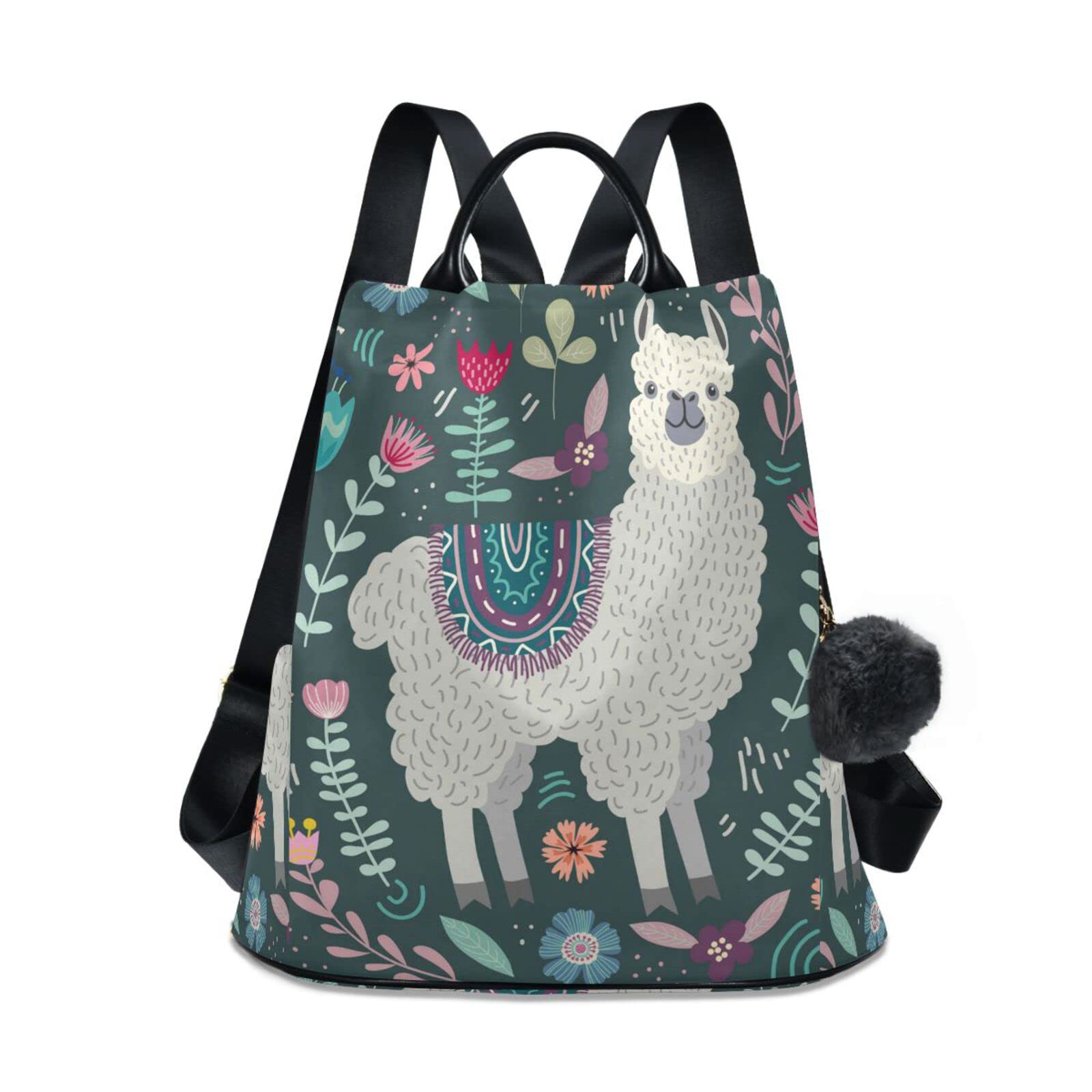 Stylish Anti-Theft Gray Llama Floral Backpack for Women - Fashionable Travel Purse & Casual Daypack - Perfect for School, Work, and Weekend Adventures