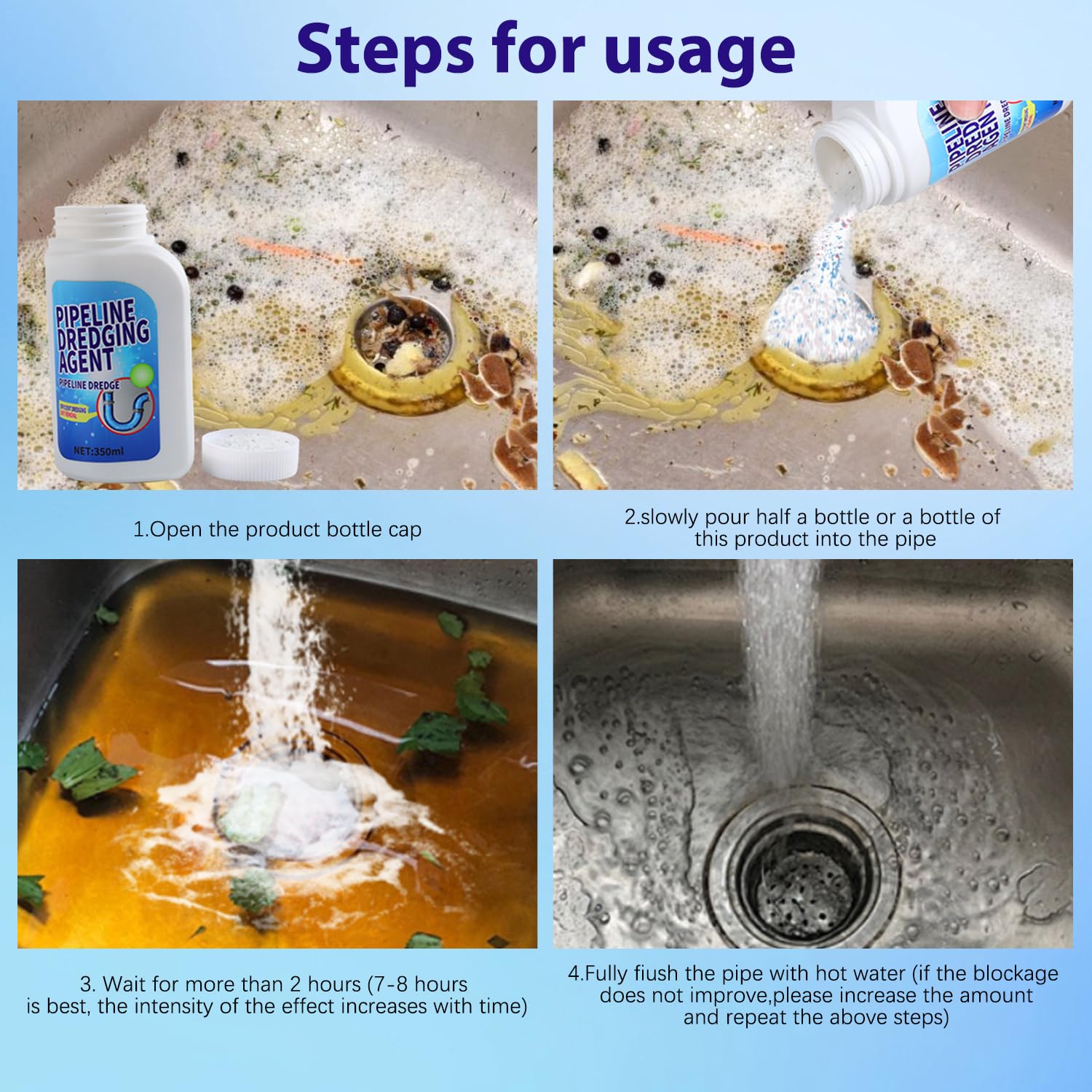 Powerful Pipeline Dredging Agent & Drain Clog Remover - Kitchen Unblocker, Sink & Drain Cleaner Powder for Quick Cleaning - Ideal for Kitchen, Bathroom, and Home Maintenance