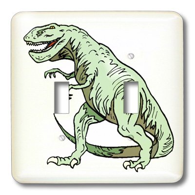 3D Green T-Rex Dinosaur Double Toggle Switch Plate Cover - Decorative Rocker Switch for Bedroom, Kids Room, Game Room & Home Decor