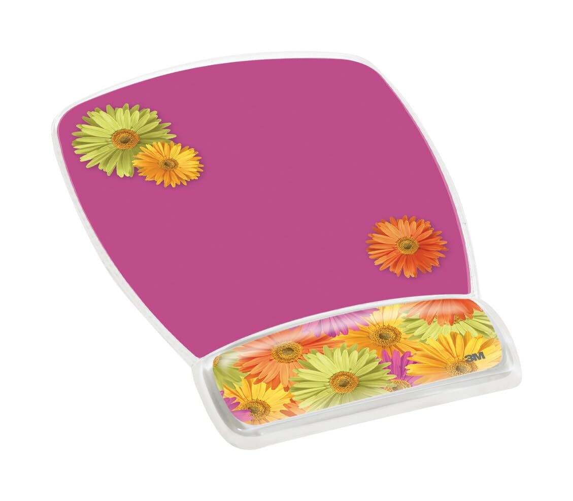 3M Precise Mouse Pad with Gel Wrist Rest - Ergonomic Daisy Design (MW308DS) for Comfort & Precision | Durable, Easy-Clean Surface for Optical Mice | Perfect for Office, Gaming & Long Computer Use