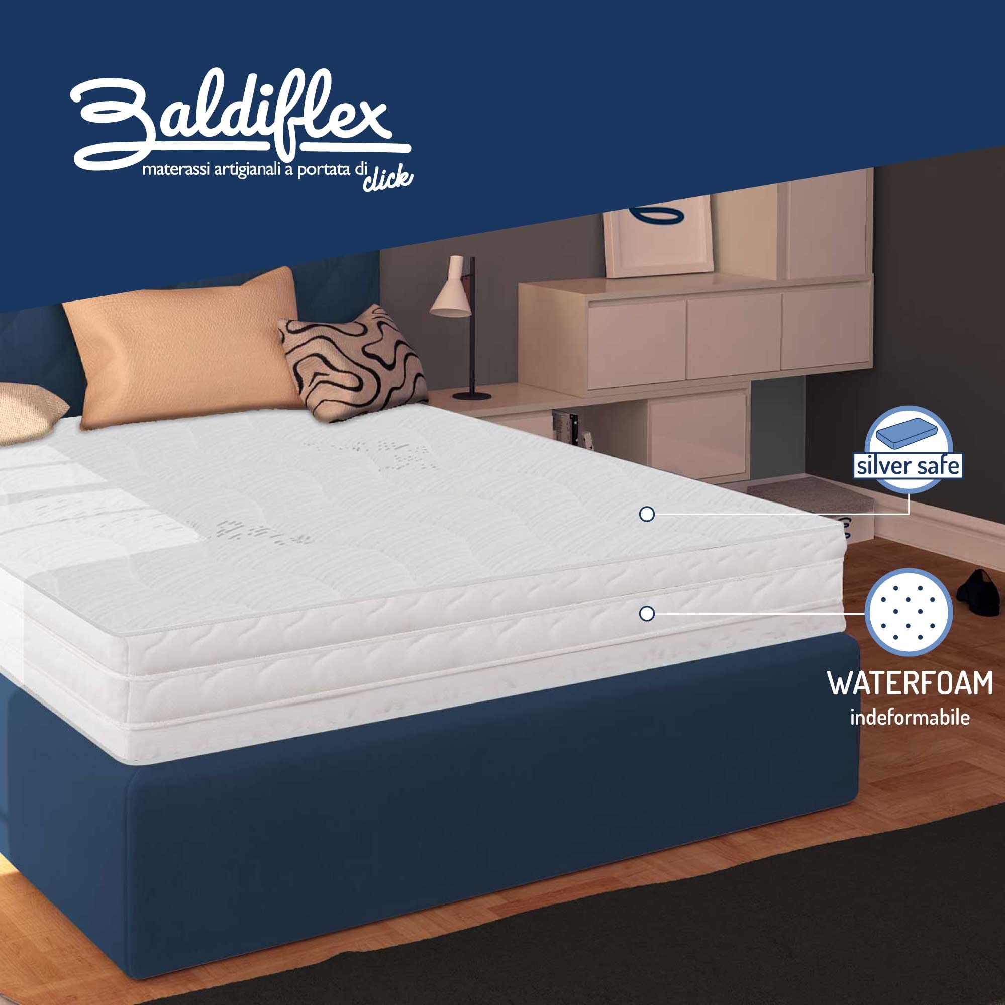 Baldiflex Single Foam Mattress 80 x 190 cm (31 x 75 inches), 20 cm Height, Easy Silver - Orthopedic, Anti-Bacterial, Non-Deformable with Silver Safe Cover - Perfect for Guest Beds, Dorm Rooms & Small Apartments