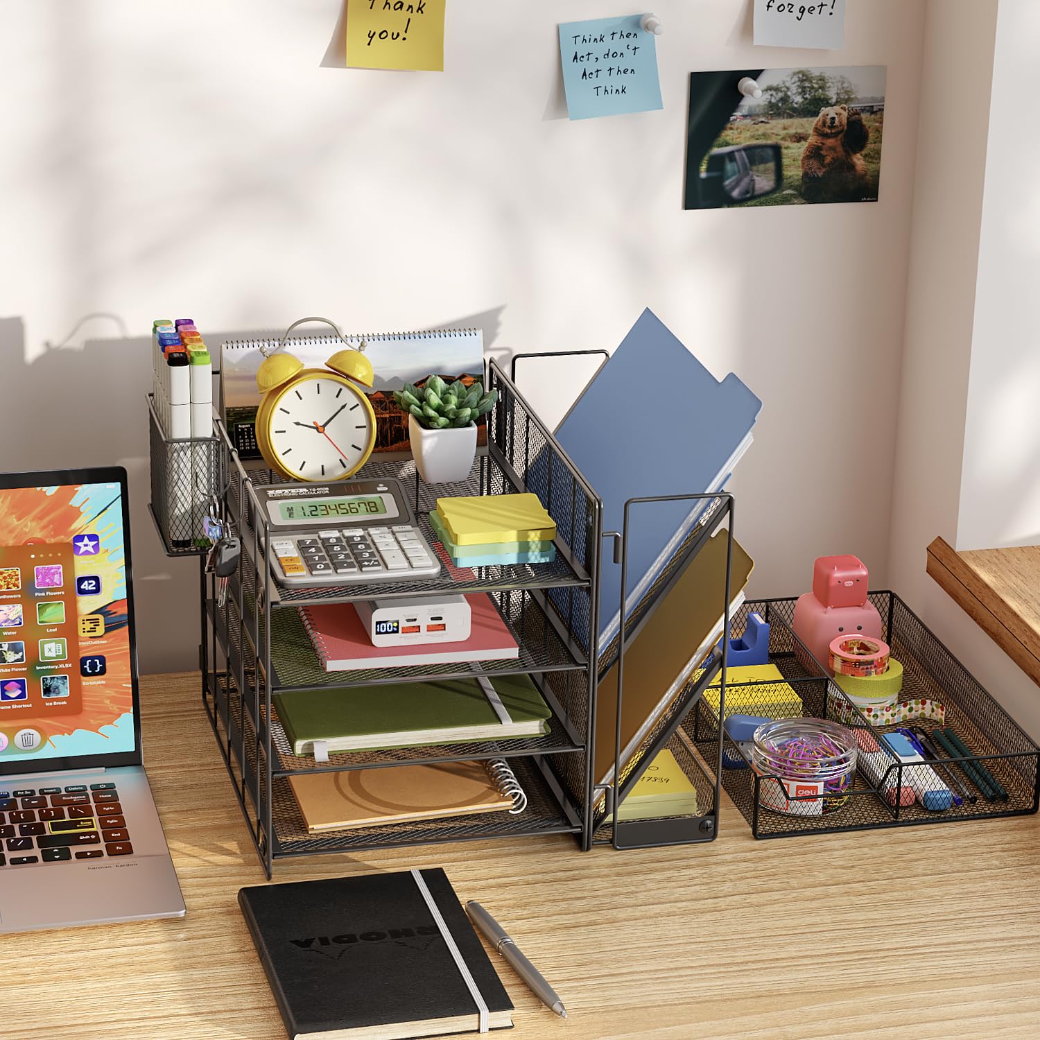 Wattne 4-Tier Mesh Desk Organizer with File Holder, Drawer & Pen Holder - Office Paper Letter Tray, Magazine Rack for Home & Workspace Supplies | Perfect for Organizing Documents, Stationery & Office Essentials