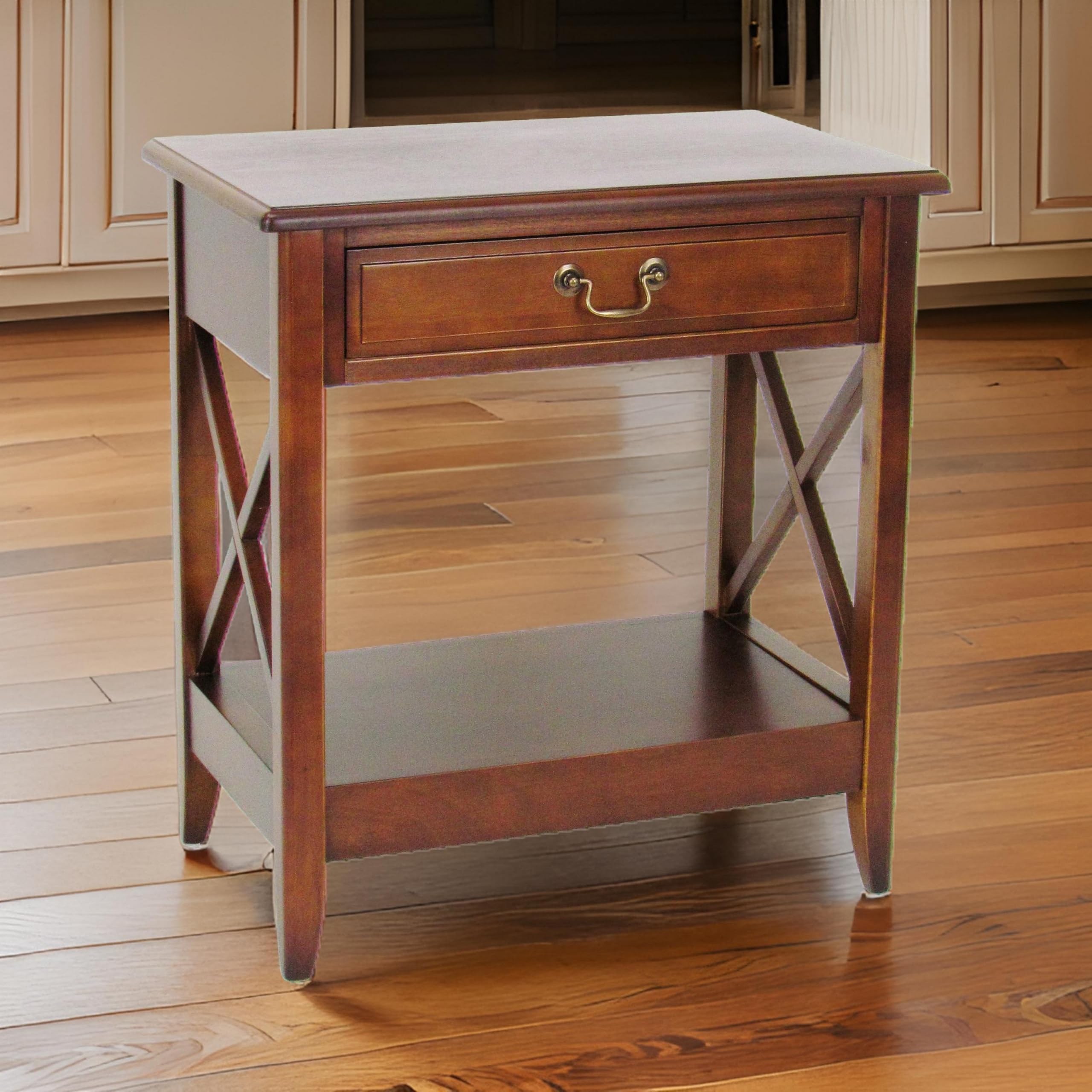 Benjara Transitional Style Nightstand with 1 Drawer & X-Shaped Sides - Brown Wood Bedside Table for Bedroom, Living Room, or Office