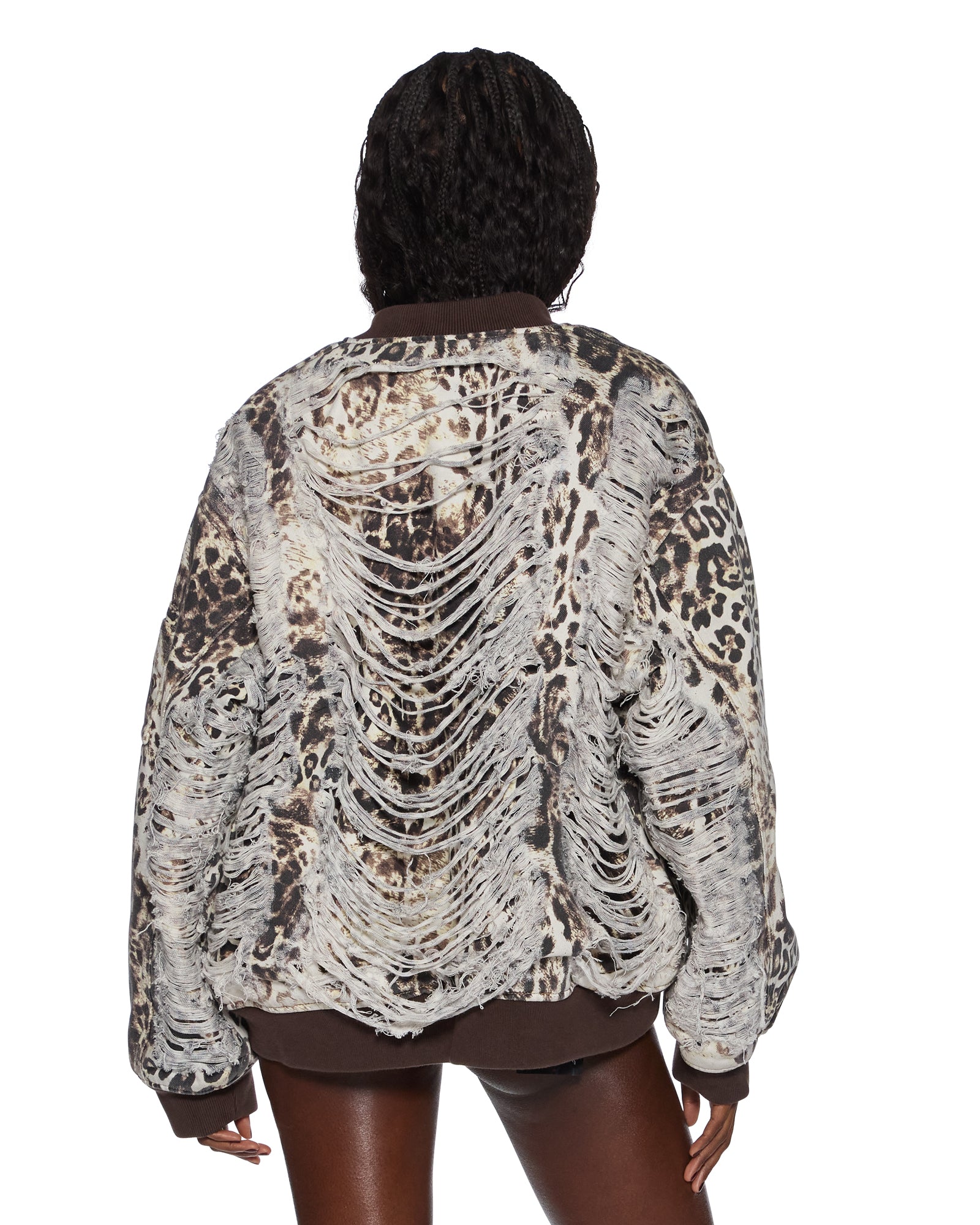 MOWALOLA Cheetah Print Bomber Jacket - Stylish Distressed Denim Coat for Women | Perfect for Streetwear, Casual Outfits & Night Out Looks