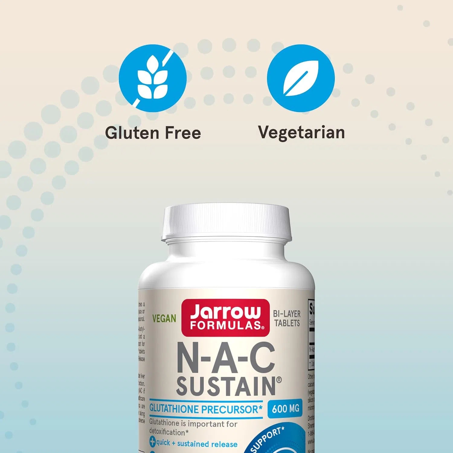 Jarrow Formulas NAC Sustain 600mg - N-Acetyl Cysteine Supplement for Liver Support & Detox - Antioxidant Boost for Immune System - Use for Respiratory Health, Exercise Recovery & Cellular Protection