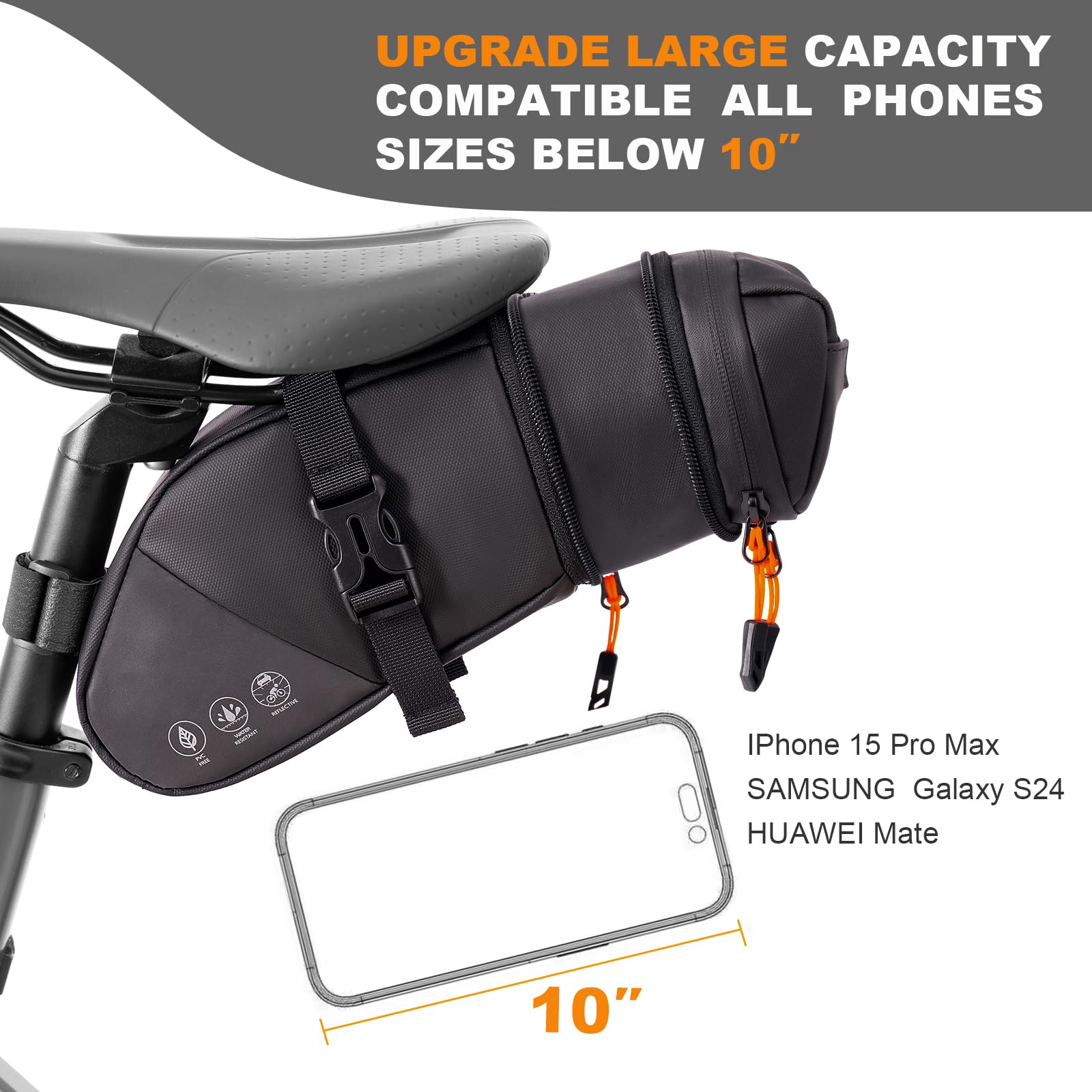 NDakter 2L Large Capacity Waterproof Bike Seat Bag - Adjustable Bicycle Saddle Pouch with Reflective Coating | Under Seat Storage for Tools & Accessories | Perfect for Road Bikes, Mountain Bikes & Commuting