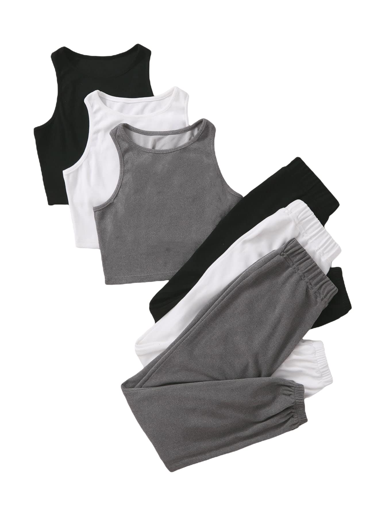 Verdusa Women's 6-Piece Lounge Set - Soft Tracksuit with Crop Tank Top & Sweatpants | Comfy Outfit for Yoga, Gym, Home Relaxation & Casual Wear