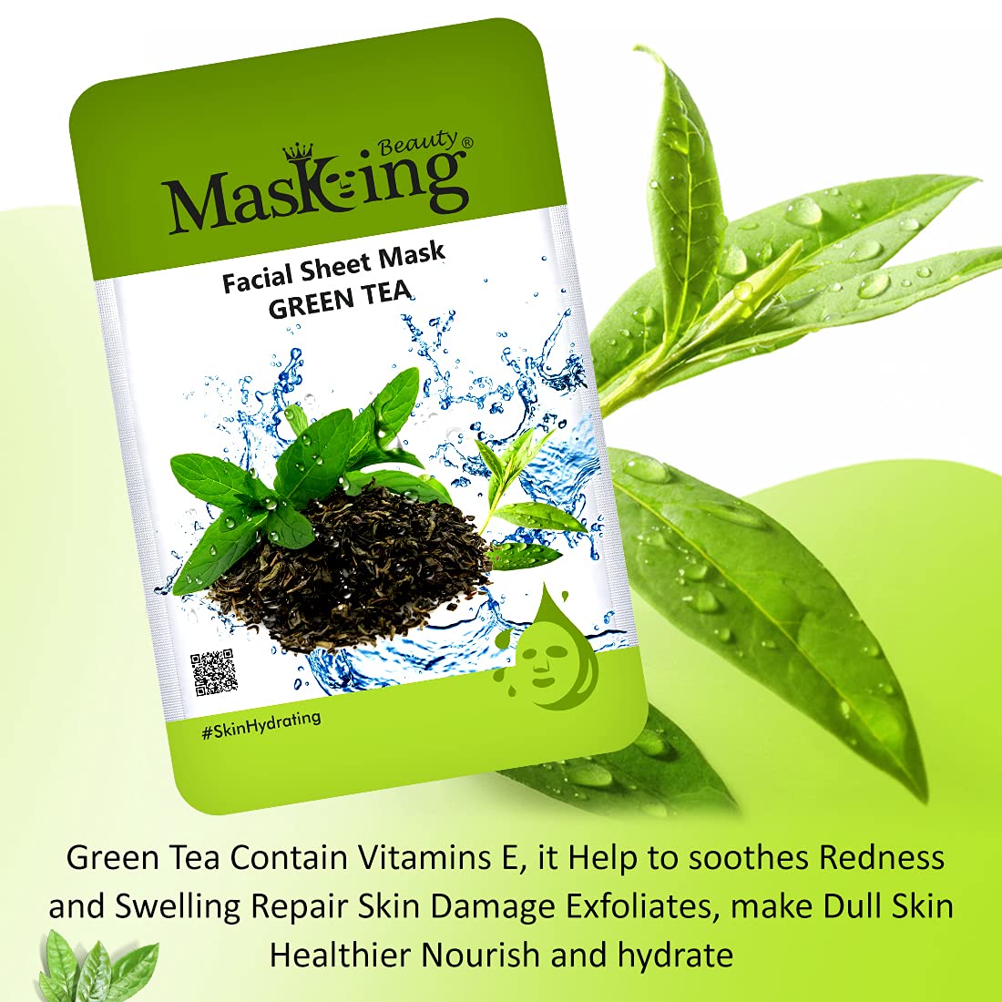 Green Tea Hydrating Facial Sheet Mask 20ml & Tomato Ginseng Charcoal Renewal Sheet Mask 25ml - Korean Skincare Set for Women & Men - Daily Moisturizing & Detoxifying Face Care for Glowing Skin
