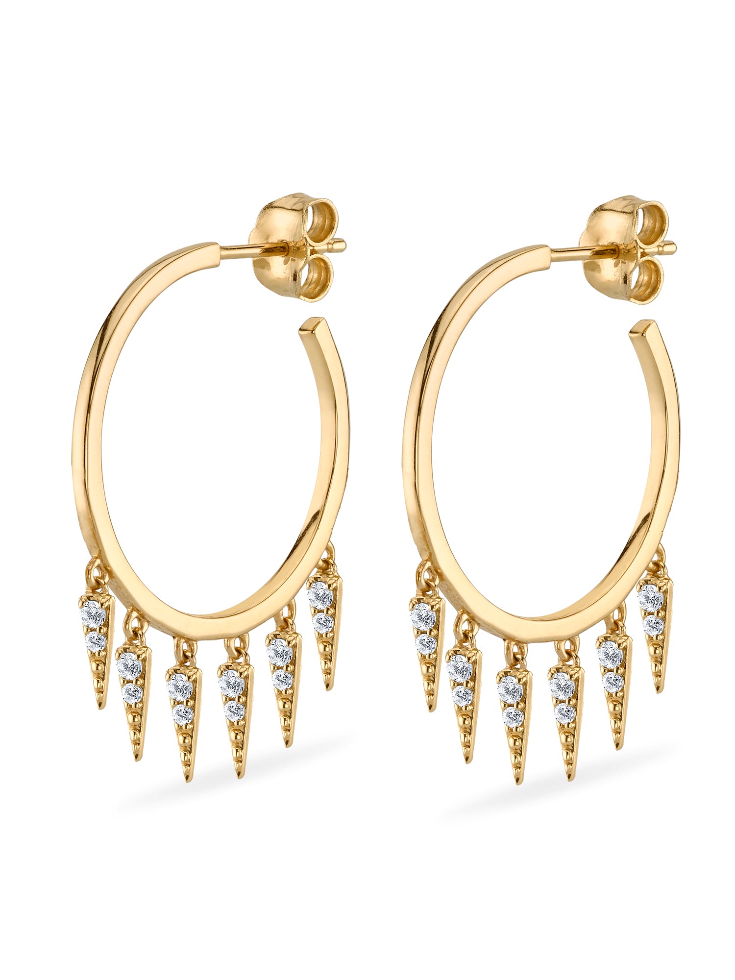 Medium Diamond Fringe Hoop Earrings for Women - 14K Gold Plated Dangle Earrings - Elegant Party & Wedding Jewelry Gift