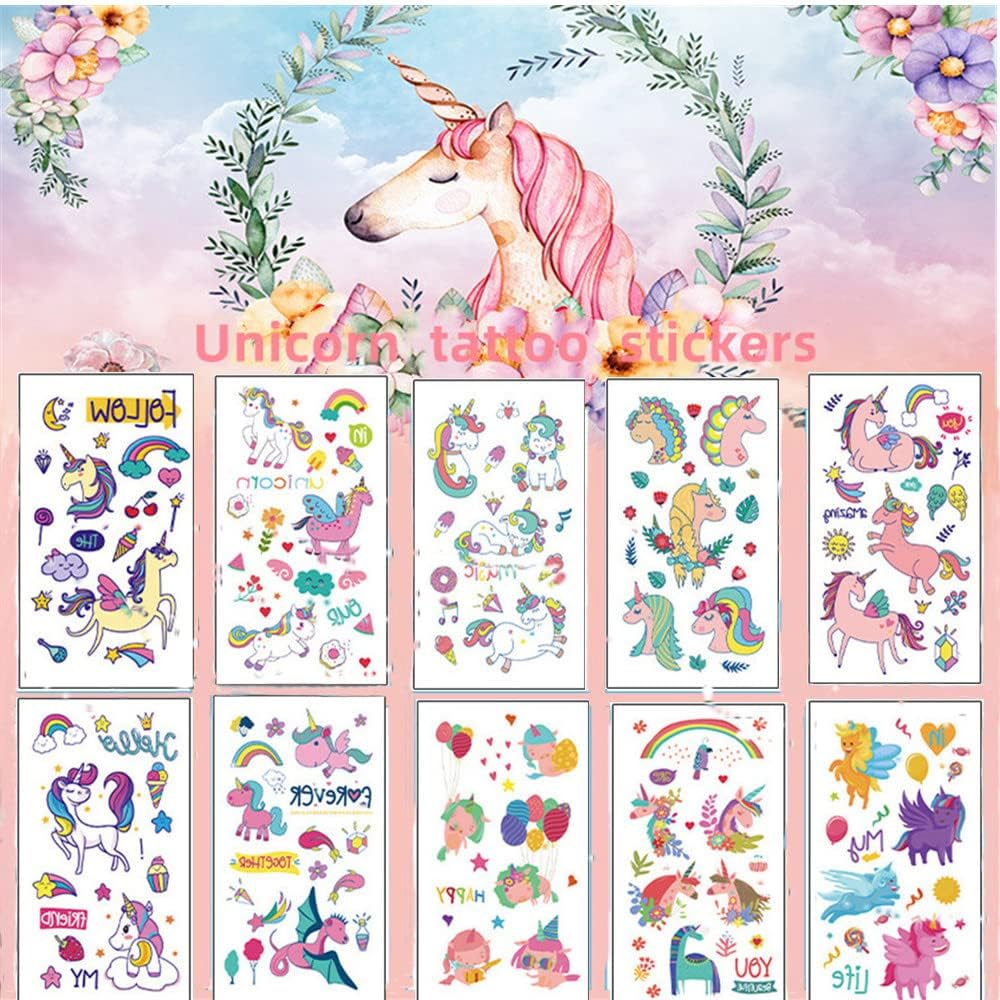 Cute Waterproof Pink Unicorn Stickers - TREXEE Temporary Tattoos for Girls, Face & Body Art, Party Favors, Envelopes, Gift Bags (Pack of 10) - Perfect for Birthday Parties, Baby Showers & Kids' Crafts