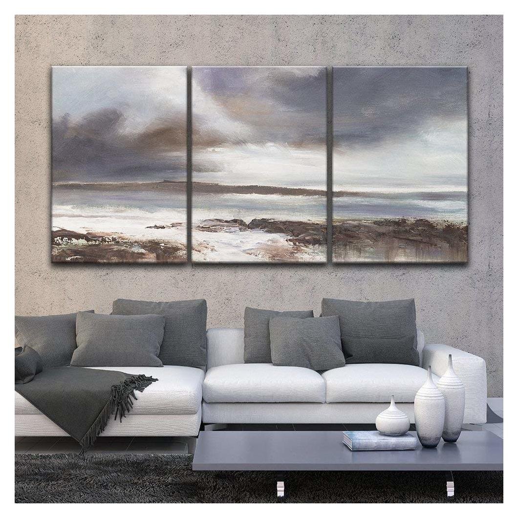 Wall26 - 3 Panel Coastal Landscape Canvas Wall Art - Oil Painting Style Giclee Print, Gallery Wrapped Modern Home Decor - 24