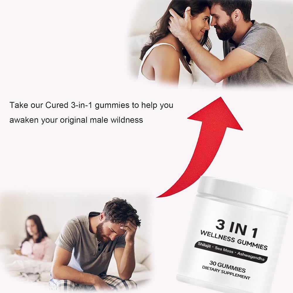 Premium Cured 3-in-1 Shilajit Gummies for Men - Pure Himalayan Resin Supplement with Ashwagandha & Moringa - 30-Day Supply (60 Gummies) - Boost Energy, Stamina & Vitality for Workouts & Active Lifestyles