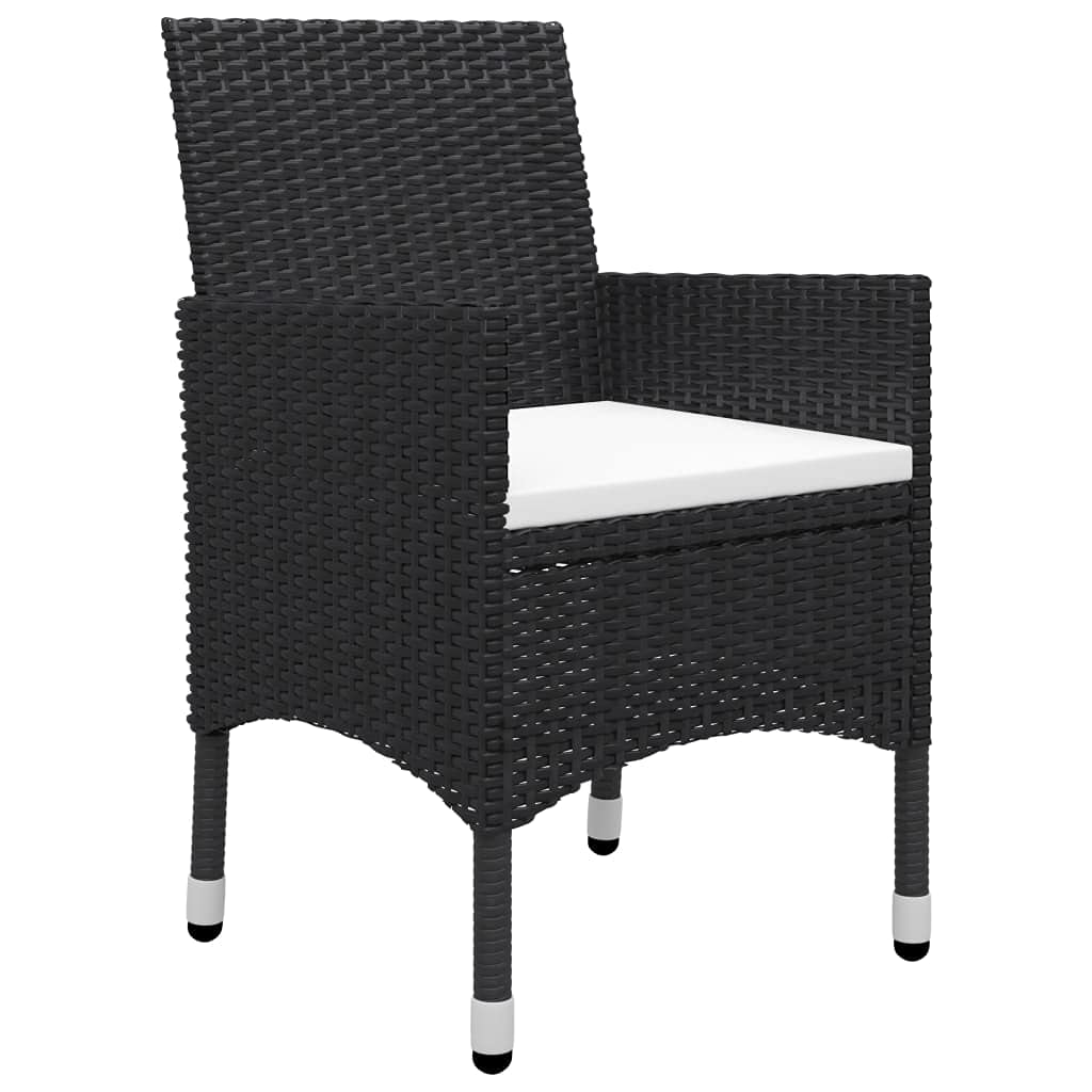 3-Piece Black Poly Rattan Garden Bistro Set with Tempered Glass - Outdoor Patio Furniture for Terrace, Balcony & Backyard Dining