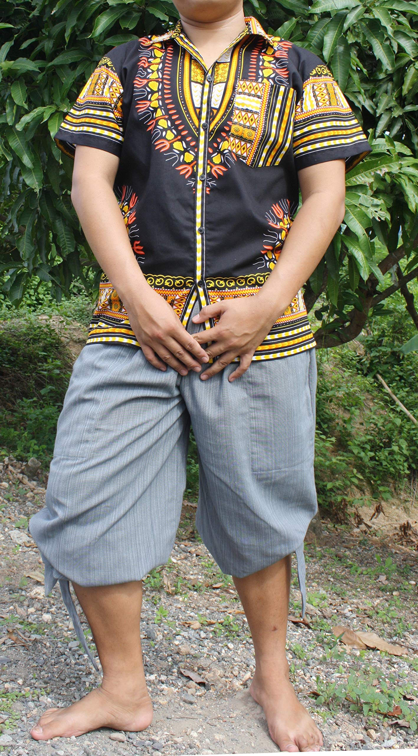 Authentic African Dashiki Artwork Pure Cotton Hawaiian Shirt - Large Collar for Men | Beach Vacation, Summer Party & Casual Wear