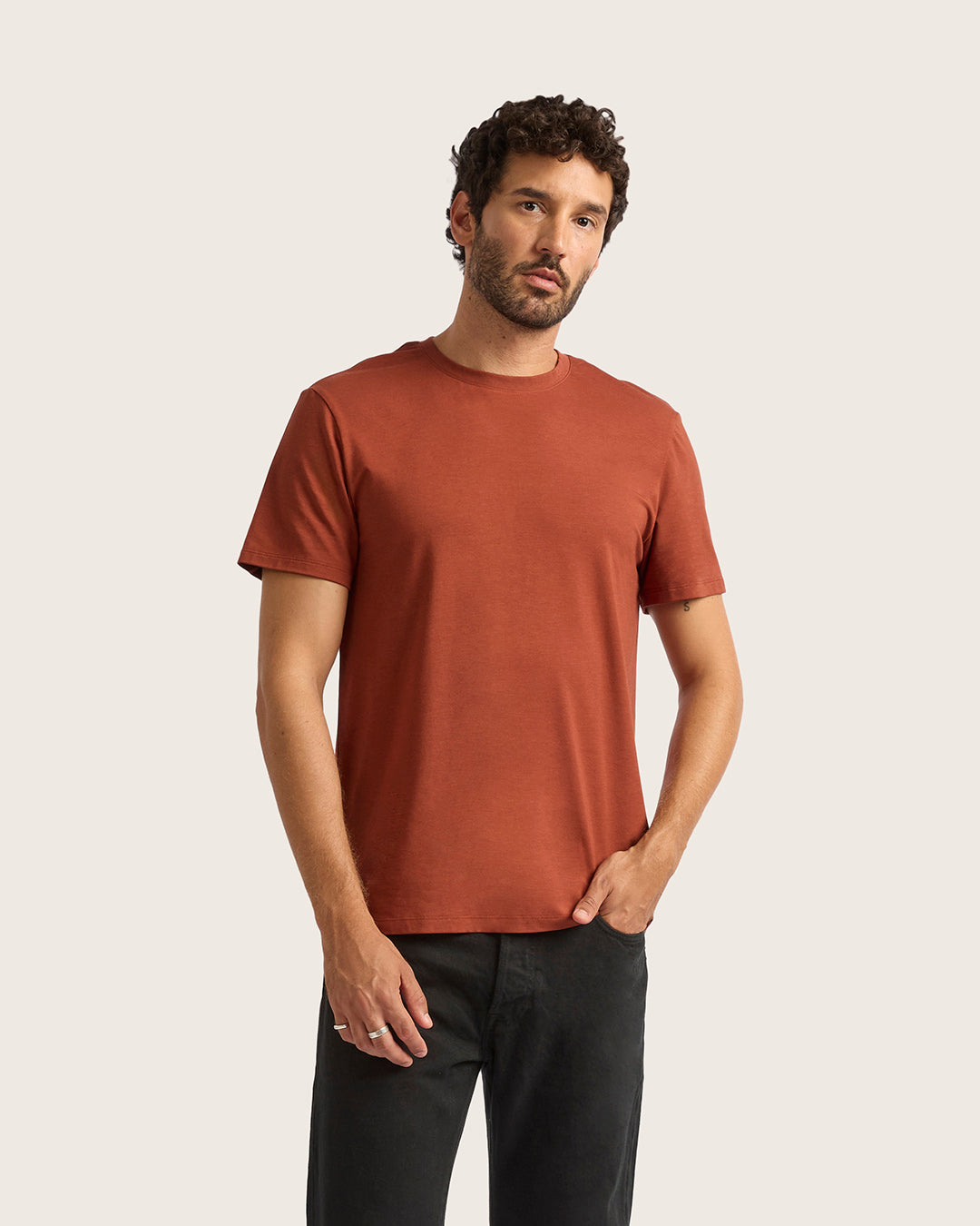 Men's Classic Crew Neck T-Shirt in Rust Color - Comfortable Casual Cotton Tee for Everyday Wear, Gym, and Outings