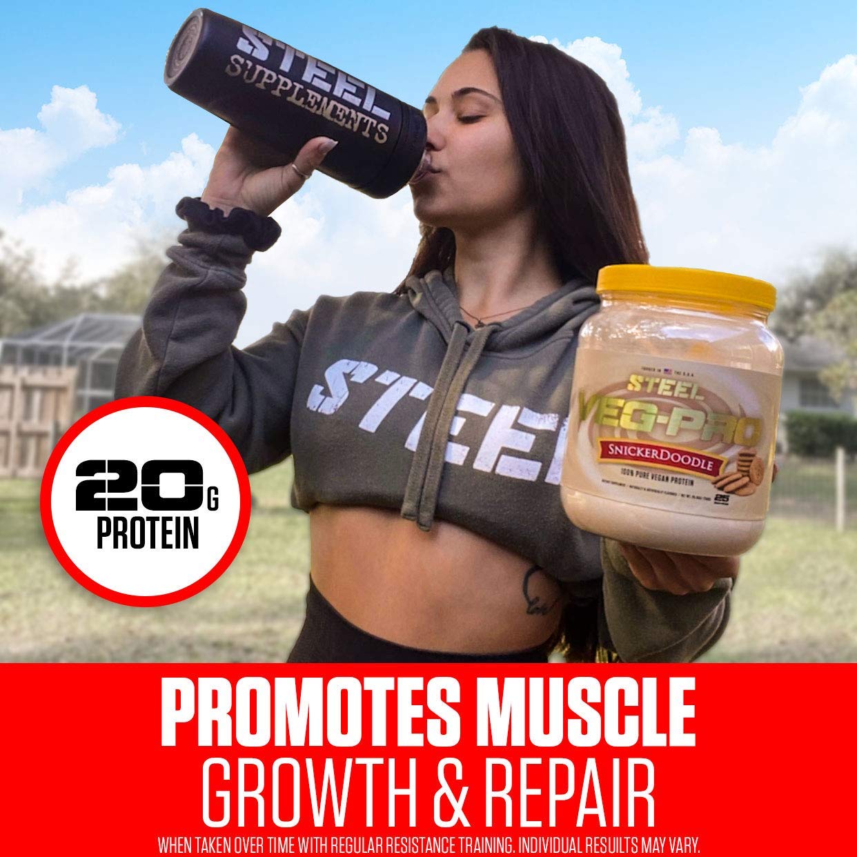Steel Supplements Veg-PRO Vegan Protein Powder - Snickerdoodle Flavor | 25 Servings (1.65lbs) | Organic Plant-Based Protein with BCAA Amino Acids | Gluten Free, Dairy Free, Low Carb | Perfect for Post-Workout Recovery & Healthy Snacking