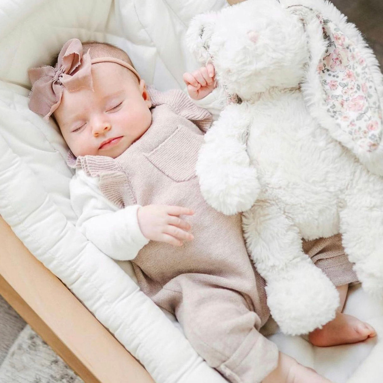 Faith Cream Floral Bunny Plush Toy - Soft Cute Stuffed Animal for Kids, Girls, Boys | Perfect for Easter Gifts, Nursery Decor, Birthday Presents & Cuddling Companion