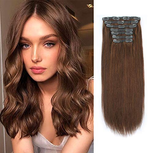Lovrio 9A Grade Remy Human Hair Clip-In Extensions - Chocolate Brown Virgin Hair, 22 Inch, 140g, 7 Pieces with 18 Clips - Thick & Invisible for Volume & Length - Perfect for Daily Wear, Parties & Special Occasions