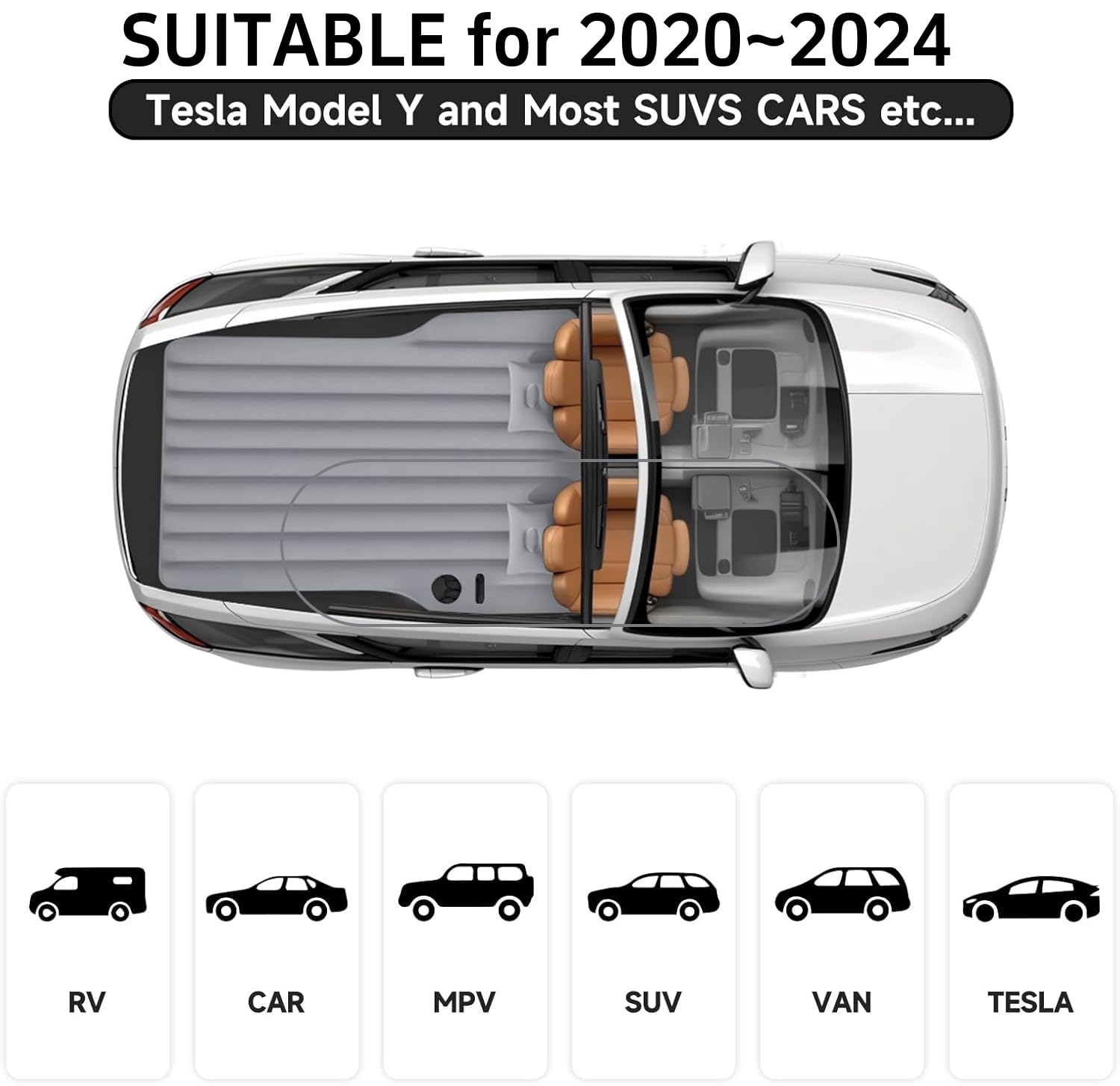 Tesla Model Y Inflatable Camping Mattress - Thickened SUV Air Bed with Built-in Pump & 2 Pillows | Portable Travel Sleeping Pad for Road Trips, Camping & Car Adventures