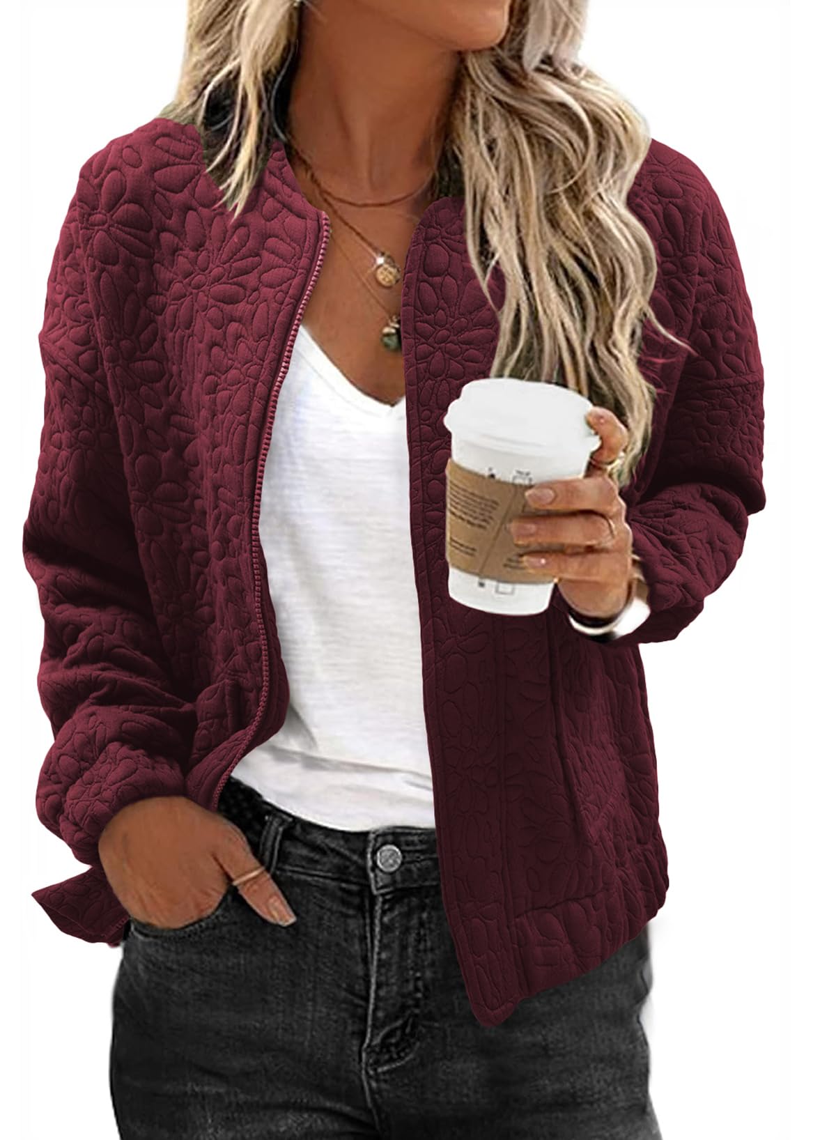 EVALESS Women's Lightweight Bomber Jacket - 2025 Spring Fashion Jacquard Coat, Zip-Up Casual Outerwear for Dressing Up or Daily Wear | Perfect for Office, Dating & Weekend Outings