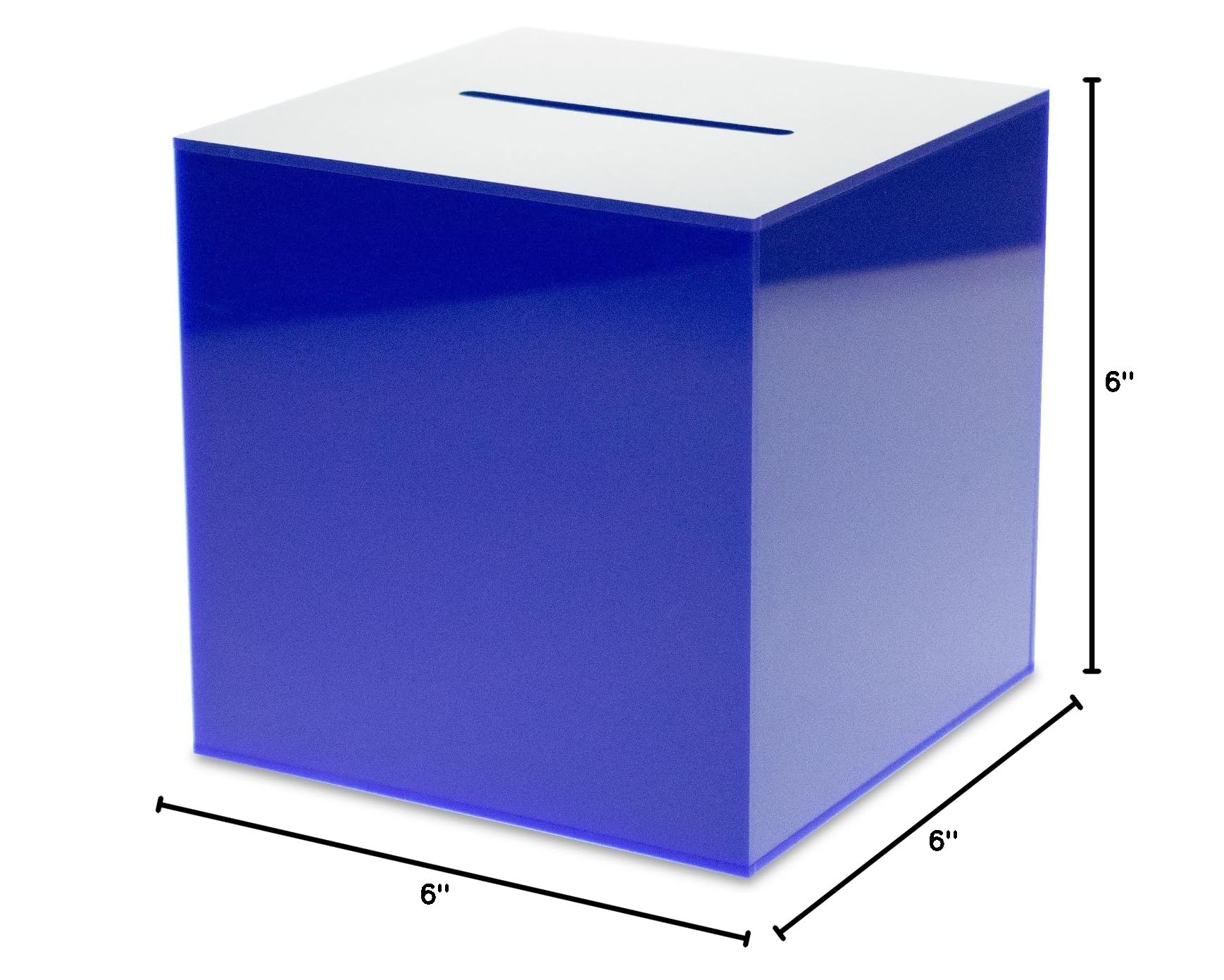 Premium Acrylic Donation Box with Lock - 6 Inch Blue Suggestion Cube for Offices, Schools & Events - Secure Cash Collection Box with Rear Door