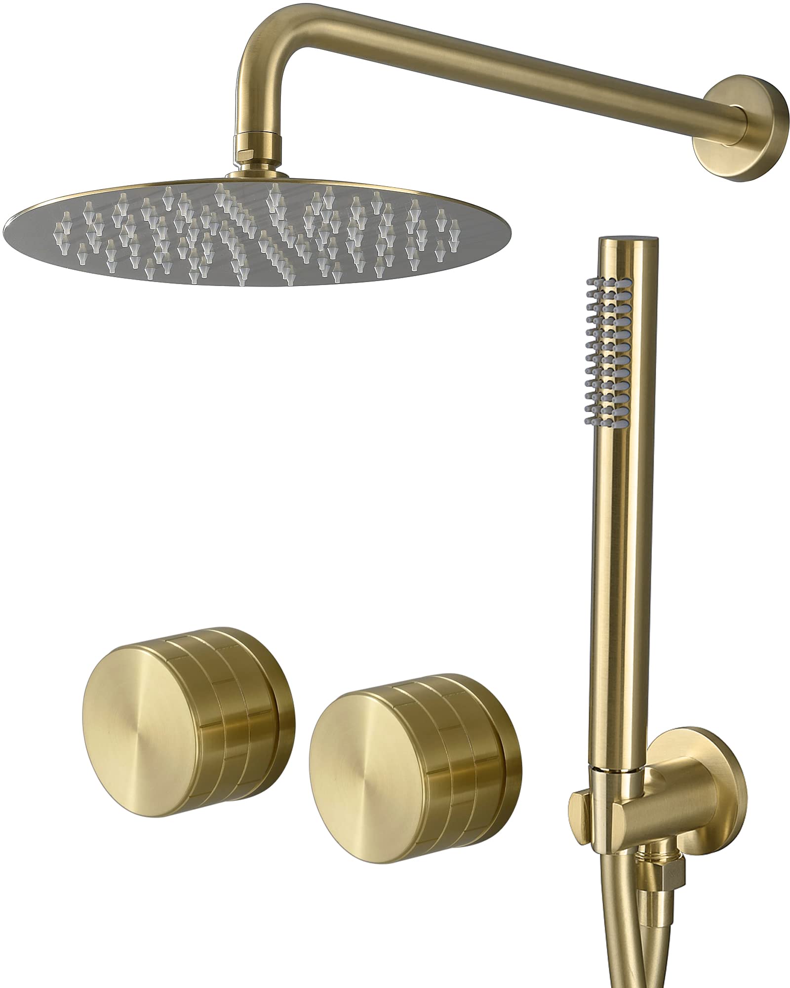 TRUSTMI 10 Inch Rainfall Shower System - Modern 3 Function Concealed Shower Faucet Set with Handheld Shower Head, Trim Kit & Brass Valve - Brushed Gold Finish for Luxury Bathroom & Spa Experience