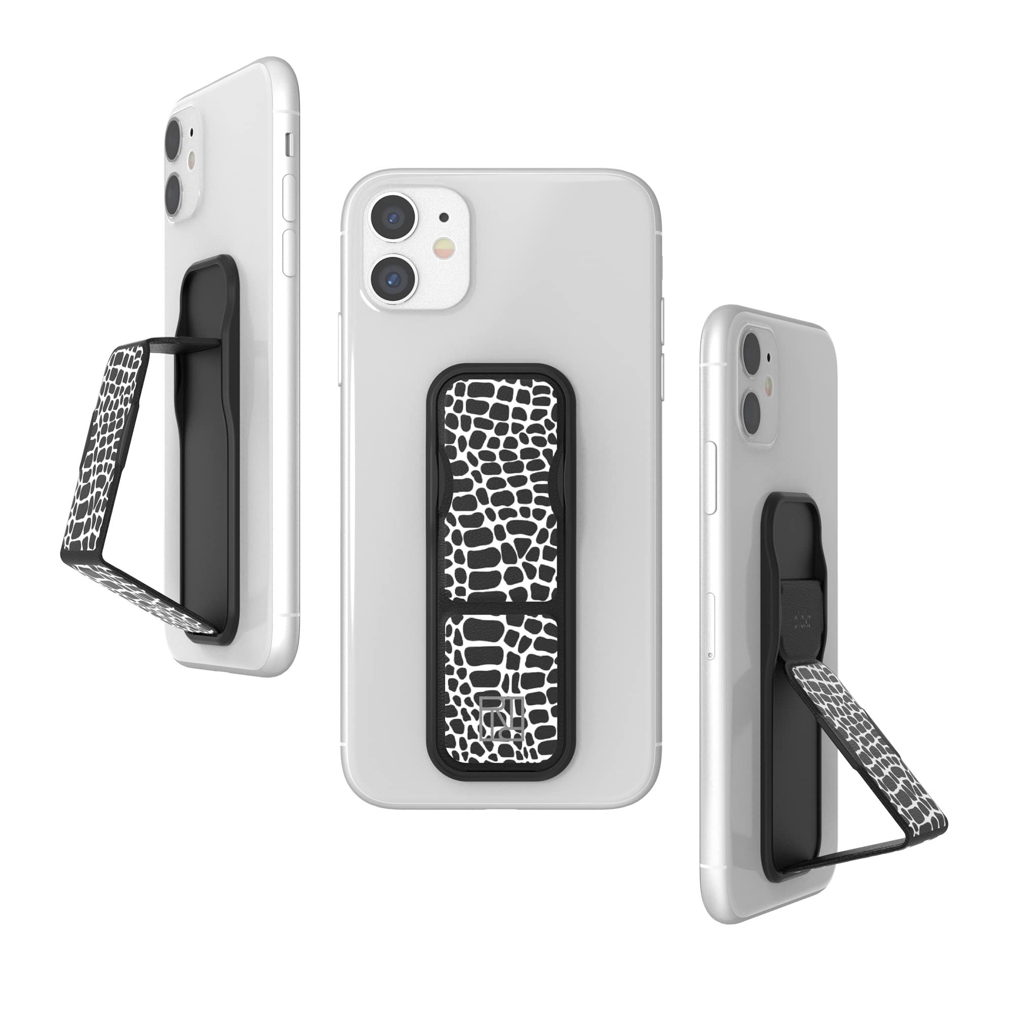 Universal Phone Grip Stand for iPhone Samsung - Multi-Angle Viewing - Black Croc for Work & Travel