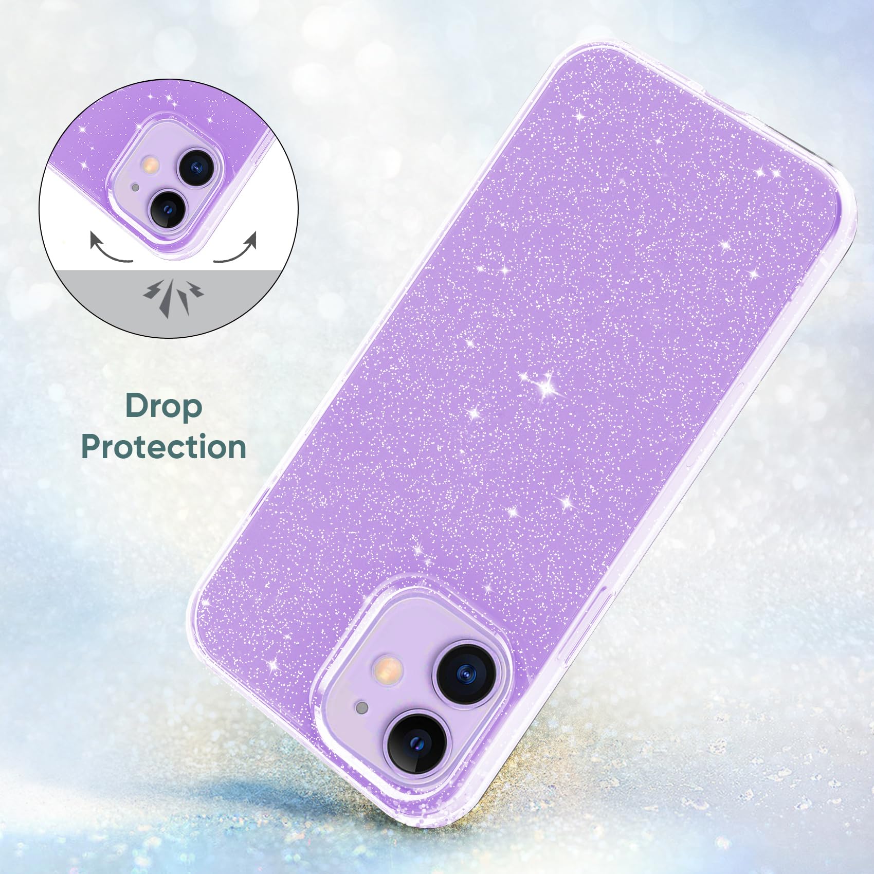 Sparkly Crystal Glitter iPhone 12/12 Pro Case for Women - Slim Protective Shockproof Clear Glitter Phone Cover (6.1