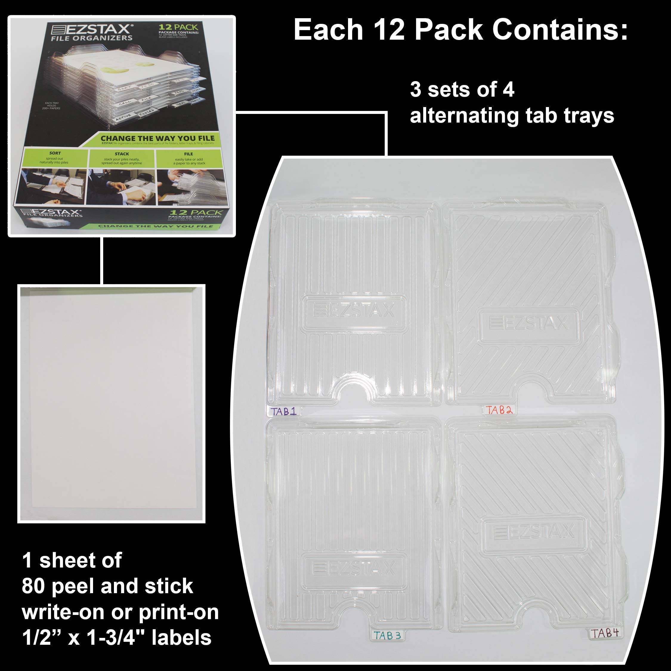 Clear Stackable Letter Size File Organizers - 12 Pack for Office Files, Mail & Documents - Perfect for Desk Organization & Home Office Storage