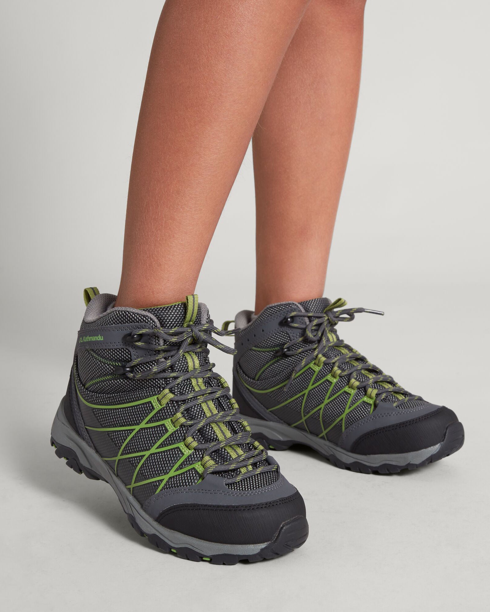 Messey Mid Kids' Unisex Boots V2 - Waterproof Hiking Shoes for Boys & Girls, Grey/Green - Perfect for Outdoor Adventures, School & Play