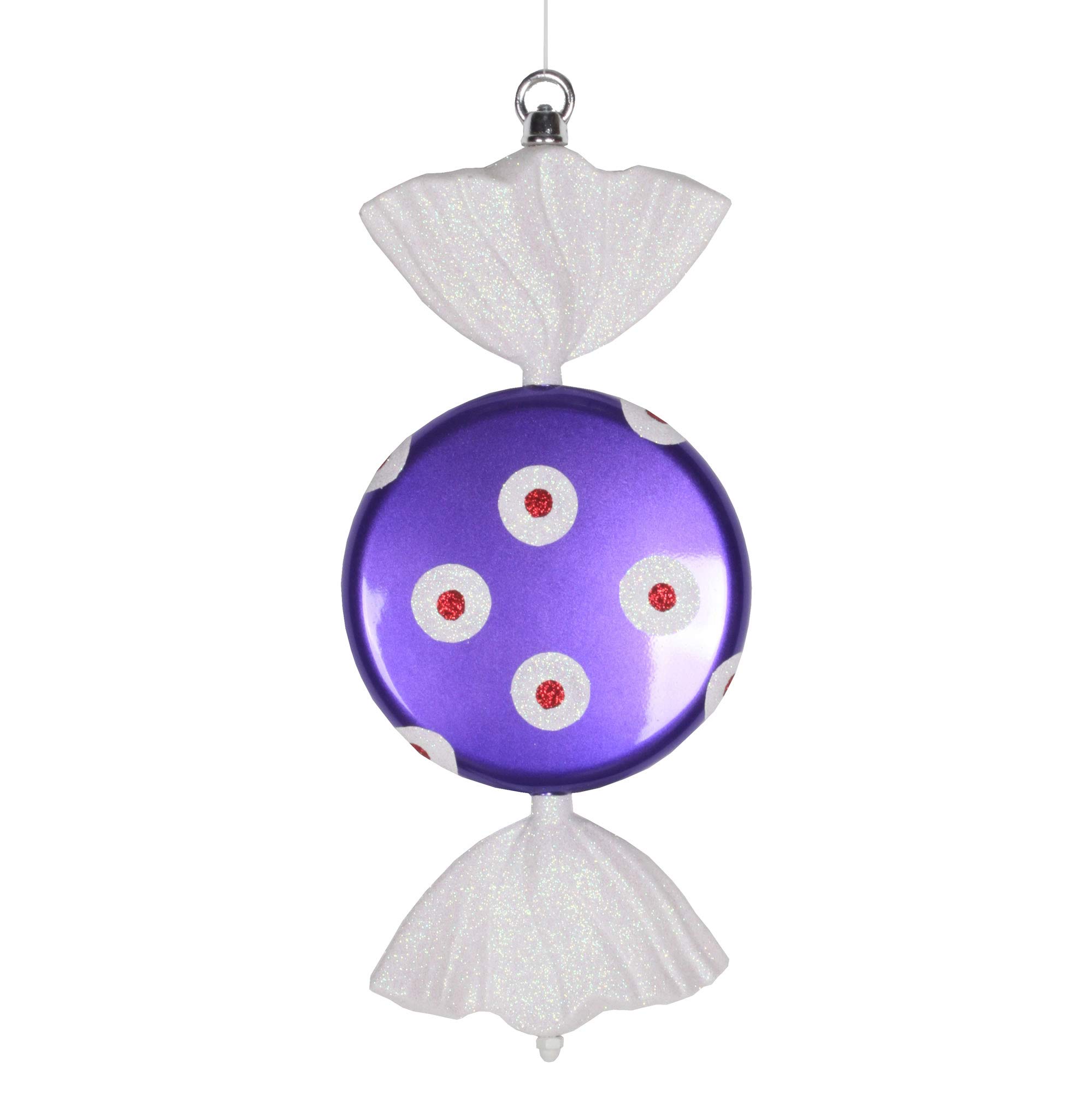 Vickerman 13-Inch Purple and White Polka Dot Christmas Tree Ornament - Elegant Holiday Decor for Xmas Tree, Home, Party & Gift Giving