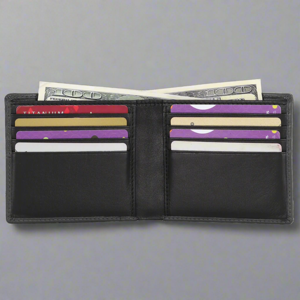 Premium Men's 8-Card Slot Genuine Leather Wallet - Slim RFID Blocking Bifold Wallet for Everyday Carry & Business Use