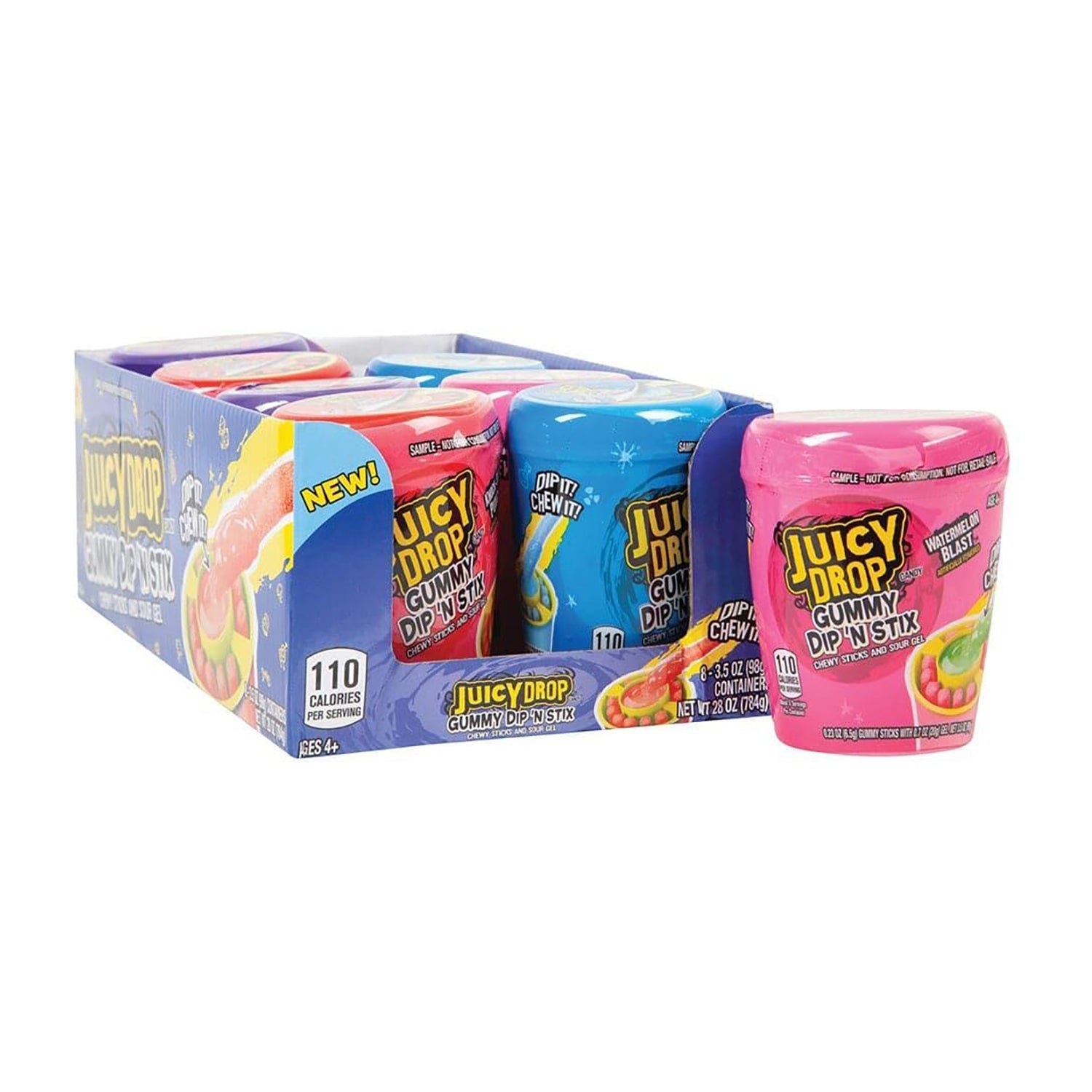 Bazooka Juicy Drop Gummy Dip and Sticks - 8 Count Box | Sour Candy for Kids, Sweet and Tangy Treats for Parties, Movie Nights, and Snack Time