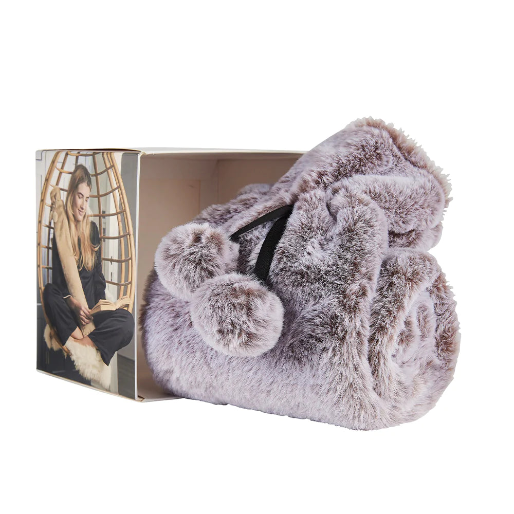 2L Long Hot Water Bottle with Soft Marshmallow Grey Faux Fur Cover - Perfect for Winter Warmth, Period Pain Relief & Cozy Nights at Home