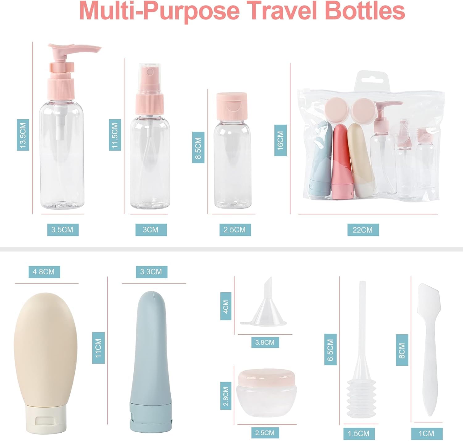 12Pcs Travel Bottle Set for Toiletries - Leak-Proof 60ml Squeezable Containers with Bag for Lotion, Shampoo & Skincare | Perfect for Air Travel, Gym, Camping & Vacation Essentials