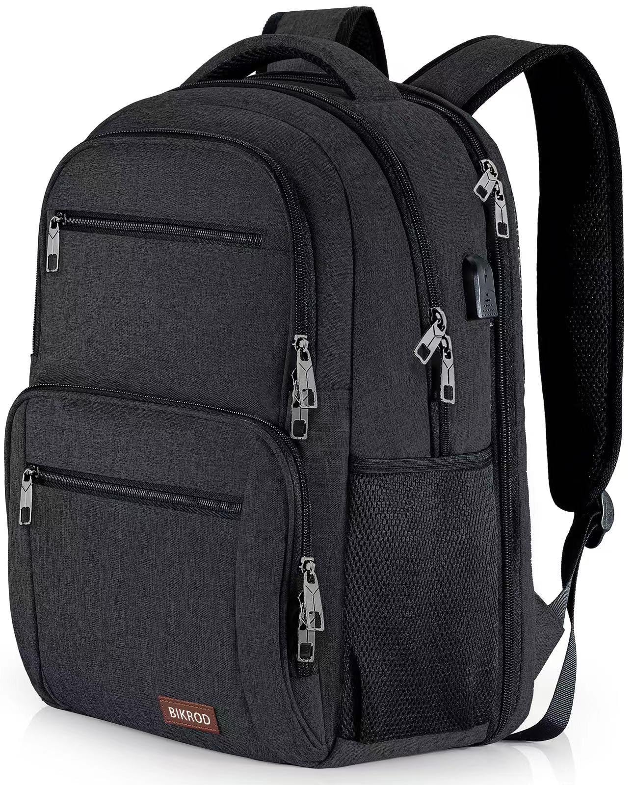**BIKROD Water Resistant Anti-Theft Backpack for Men & Women - TSA Approved Travel Laptop Backpack with USB Charging Port, Fits 15.6 Inch Laptop - Durable School & Business Backpack for Commuters, Students & Professionals (Black)**    *Perfect for travel, work, school, and daily commutes - stylish and functional for all occasions!*