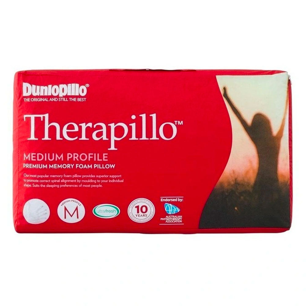 Dunlopillo Therapillo Premium Memory Foam Medium Profile Pillow - Orthopedic Support for Neck & Shoulder Pain Relief - Perfect for Side, Back & Stomach Sleepers