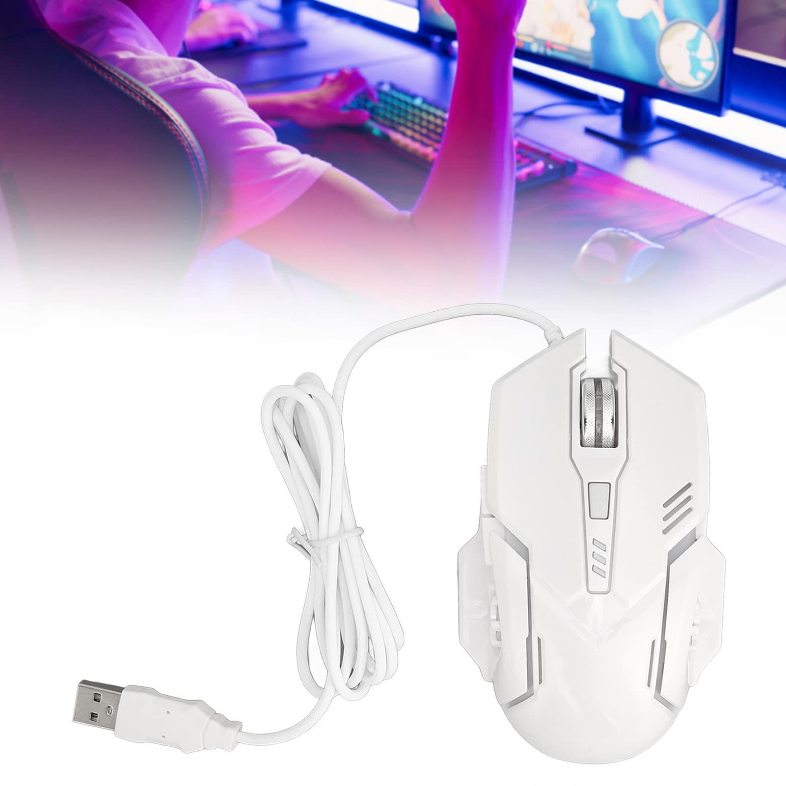 F7 Wired Gaming Mouse with RGB Backlit, 6 Programmable Buttons, Adjustable 3600 DPI, Ergonomic Design for PC & Laptop - Perfect for FPS, MOBA & Office Work (White)