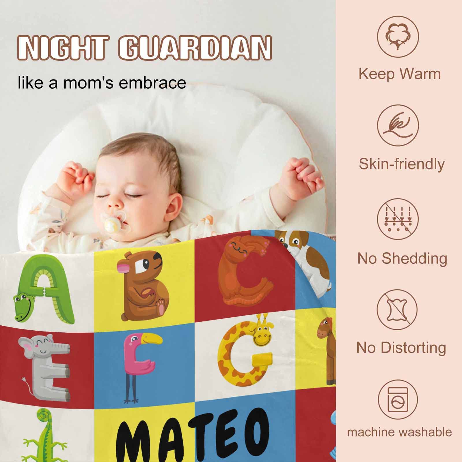 YESCUSTOM Personalized Baby Name Blanket - Custom ABC Animals Alphabet Fleece Blanket for Newborns, Girls & Boys | Super Soft Baby Gift for Showers, Nursery & Photo Props