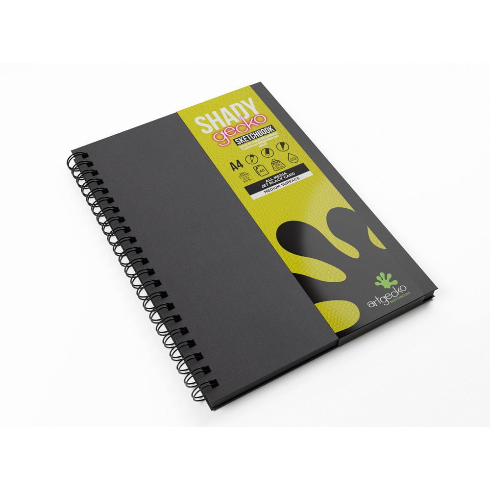 Artgecko Shady Sketchbook - A4 Size, 80 Pages (40 Sheets), 200gsm Black Toned Paper - Perfect for Drawing, Sketching & Mixed Media Art Projects