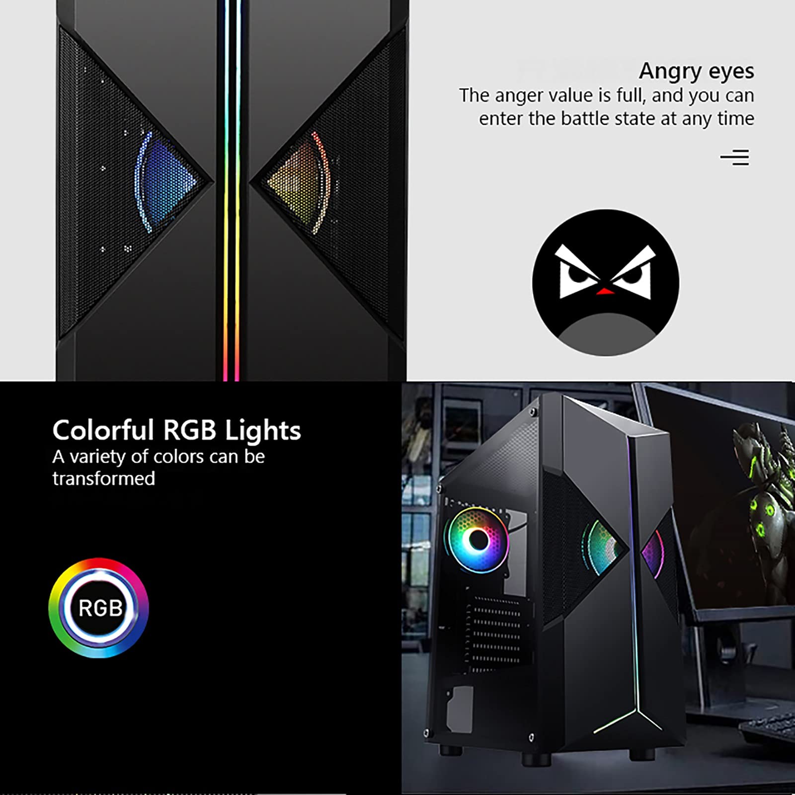ATX Gaming Case - Micro ATX PC Case with Acrylic Glass Panel, Mid Tower Computer Chassis with Fan & Water Cooling Support - Perfect for Gaming Rigs & Workstation Builds