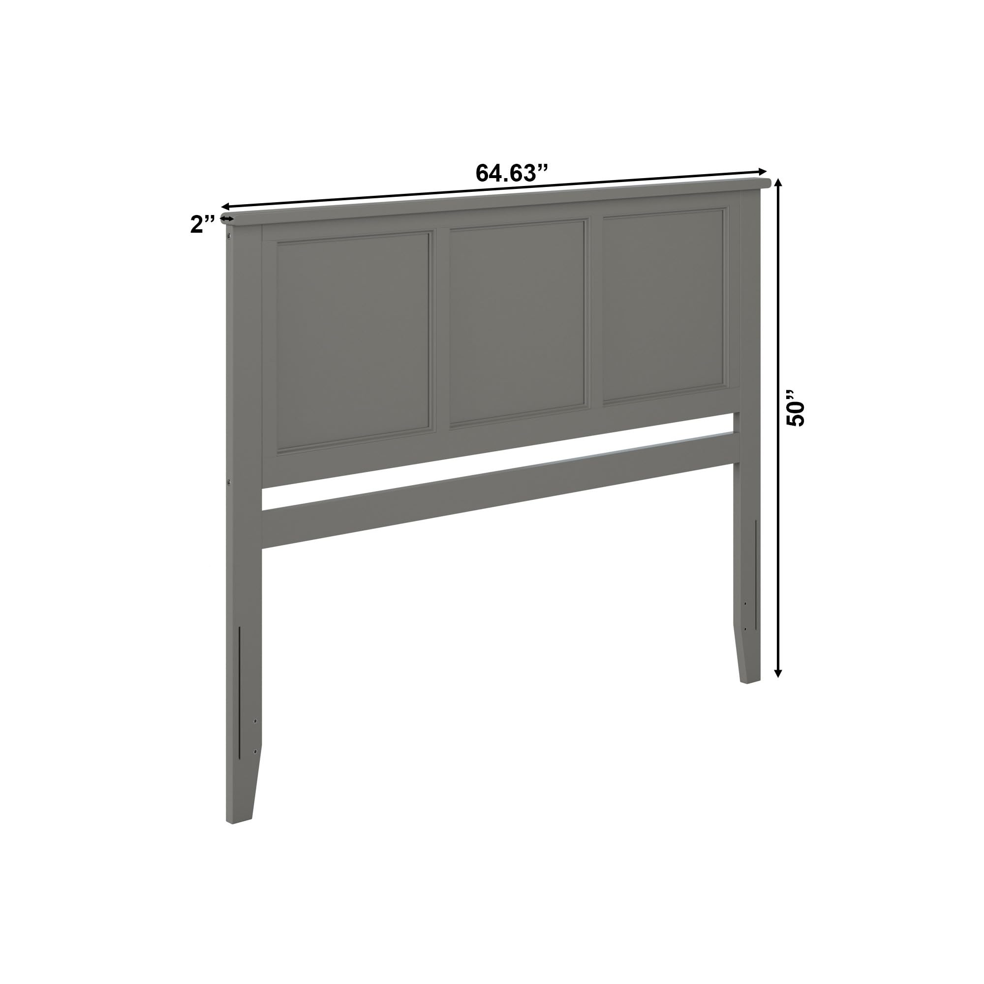 AFI Madison Queen Solid Wood Panel Headboard with USB Charging Ports - Grey Wooden Bed Frame Headboard for Master Bedroom, Guest Room & Home Decor