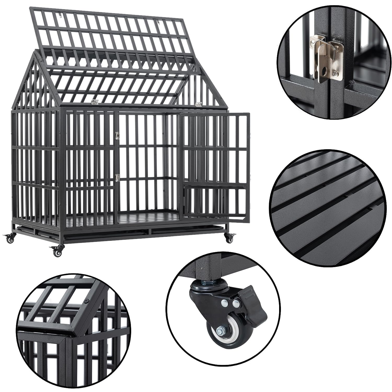 Sturdy Heavy Duty Dog Crate Kennel - Large 47'' Metal Cage for Small Medium & Large Dogs | Escape-Proof Design with Removable Tray | Easy Assembly Indoor/Outdoor Pet Playpen for Home, Travel & Training (Black)