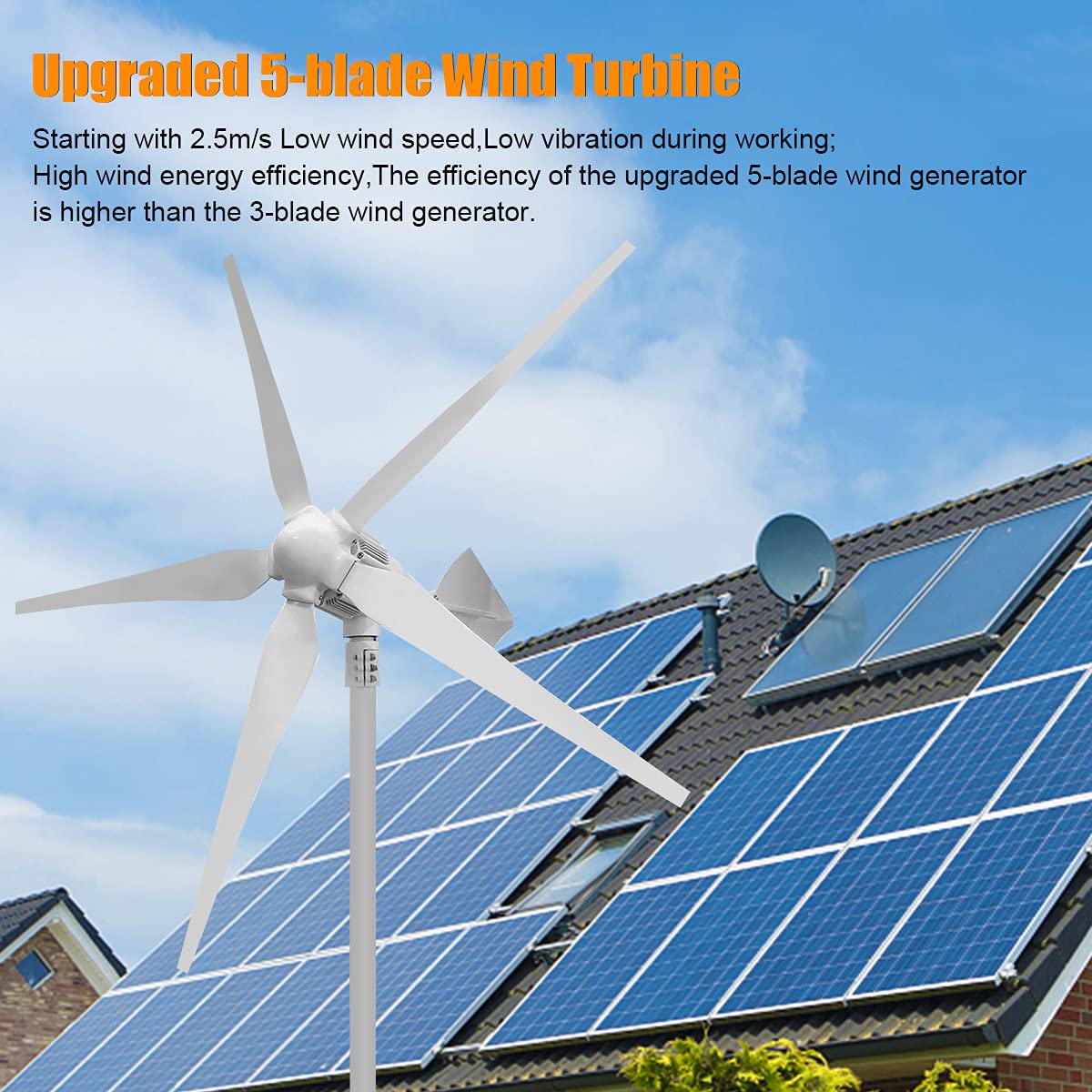 1480W 48V Solar Wind Hybrid Power Kit for Home, Boat, RV & Camping - 4x120W Monocrystalline Flexible Solar Panels + 1000W Wind Turbine + Charge Controller - Easy Installation for Off-Grid Living & Emergency Power Backup